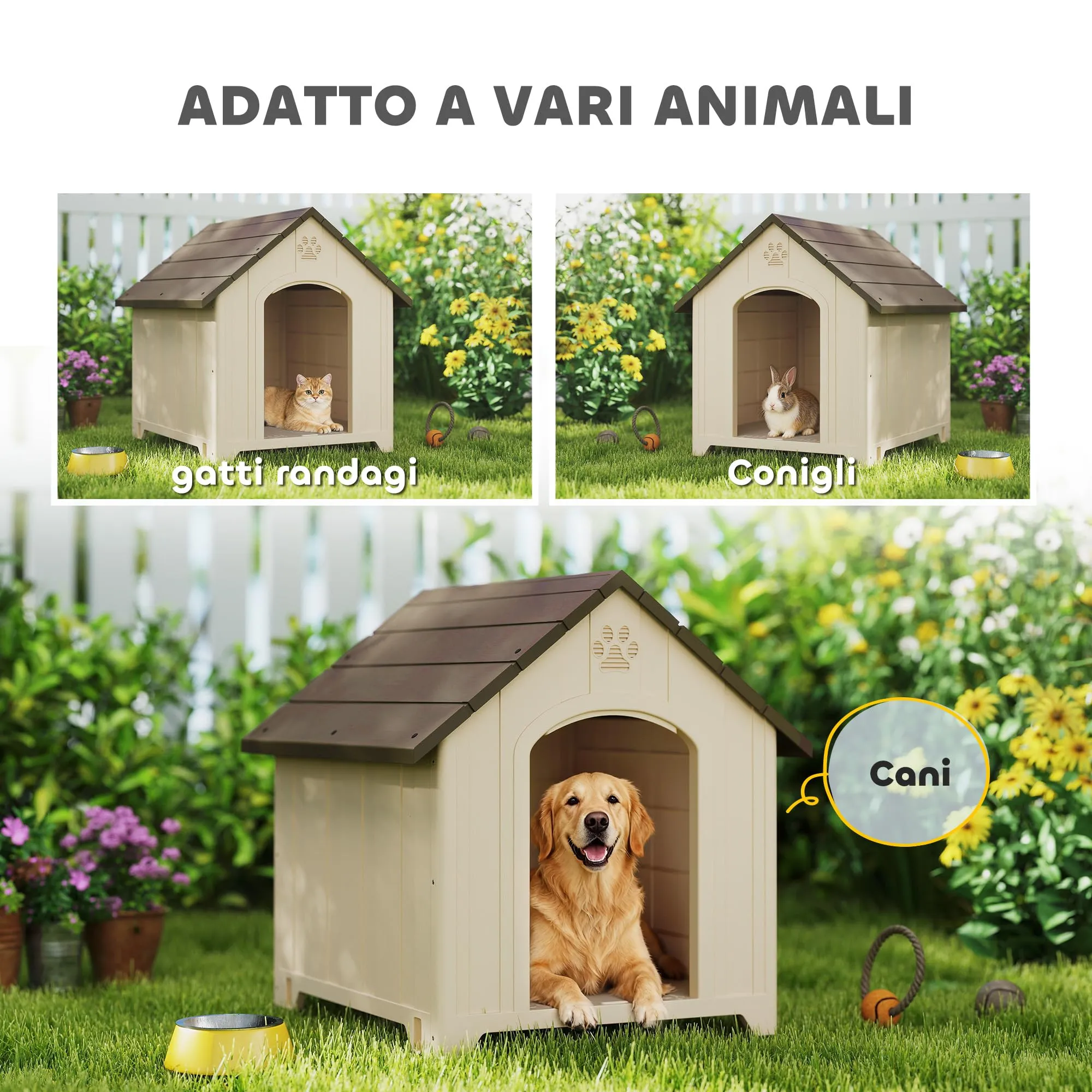 PawHut Cuccia per Cani da Esterno, Taglia Media/Grande, 88x78x89 cm, Beige - immagine 7