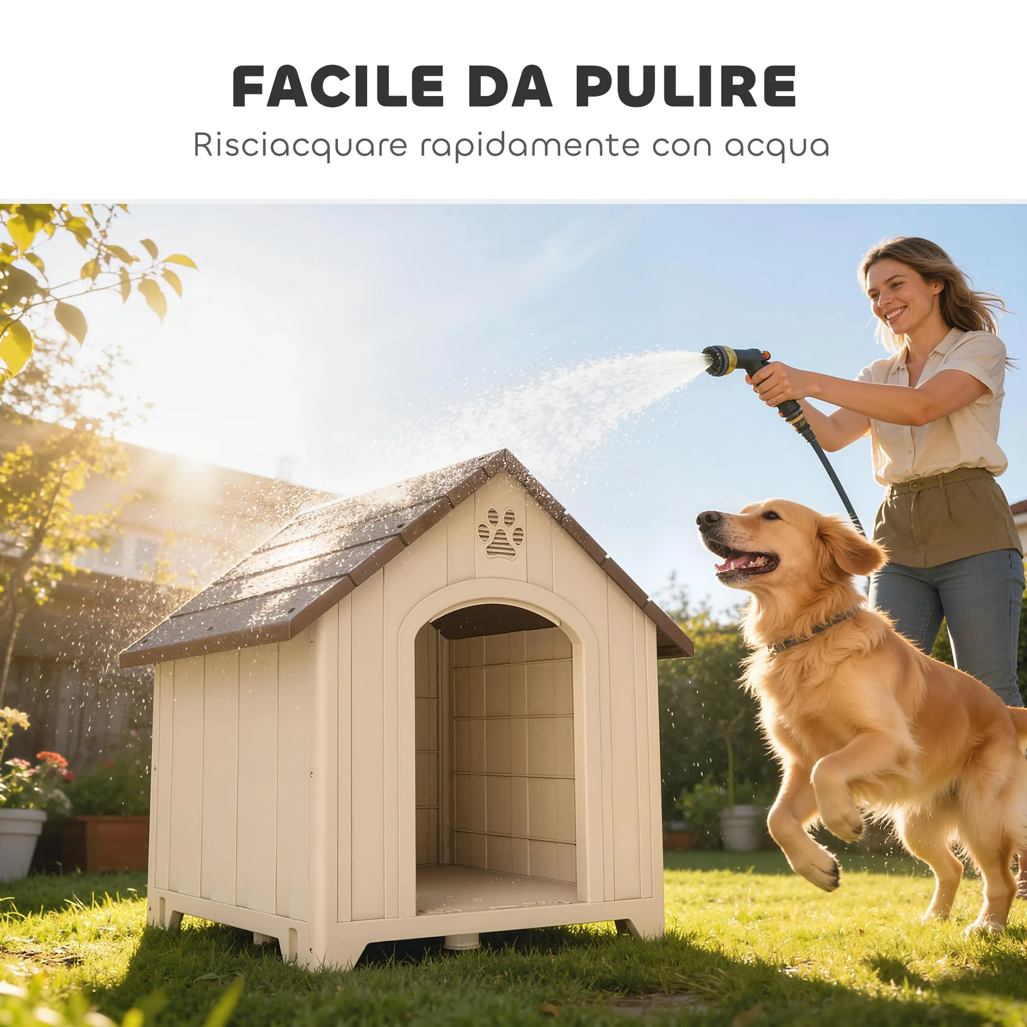 PawHut Cuccia per Cani da Esterno, Taglia Media/Grande, 88x78x89 cm, Beige - immagine 8