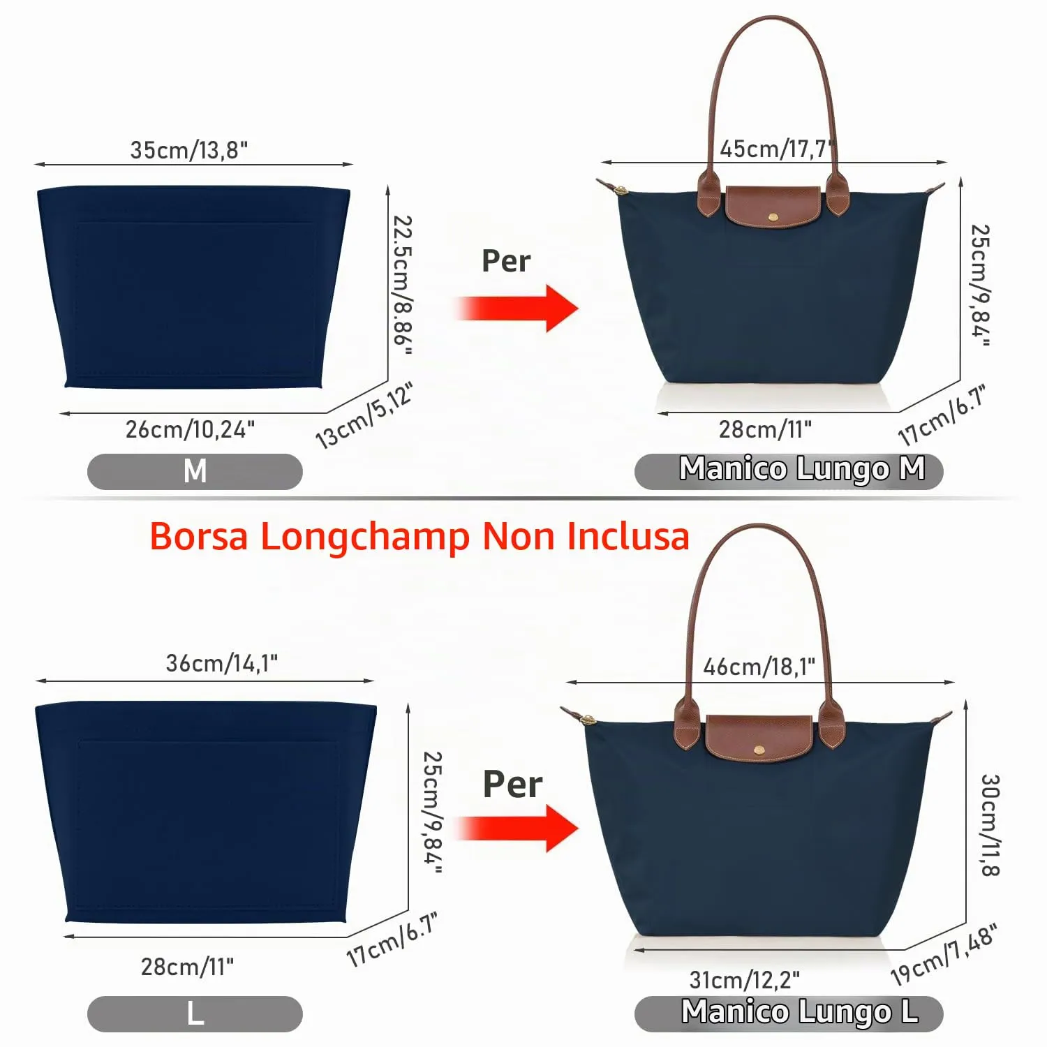 ZOLGINAH Organizer in Feltro per Longchamp Le Pliage, Tasche Multifunzionali, Blu, M - immagine 2