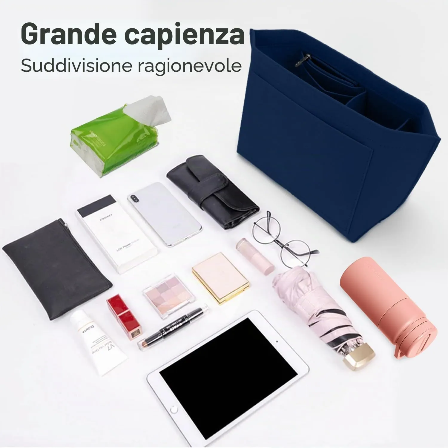 ZOLGINAH Organizer in Feltro per Longchamp Le Pliage, Tasche Multifunzionali, Blu, M - immagine 3