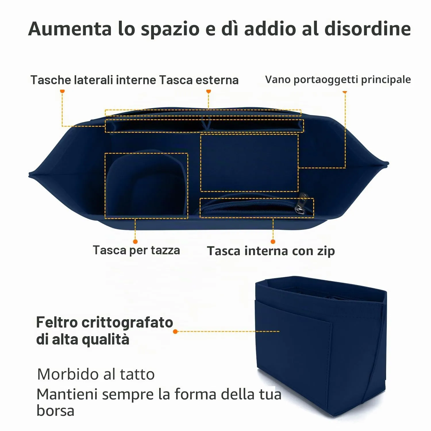 ZOLGINAH Organizer in Feltro per Longchamp Le Pliage, Tasche Multifunzionali, Blu, M - immagine 5