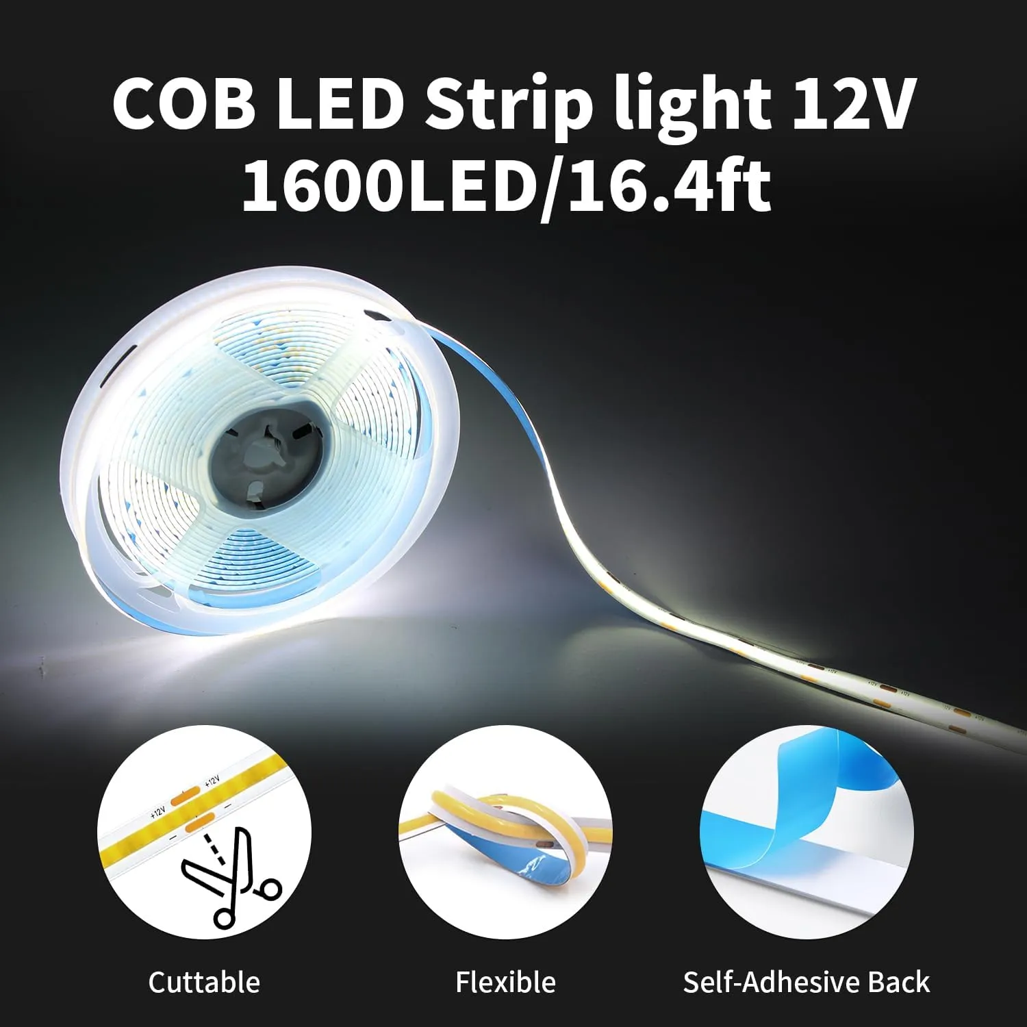 ShineBurky Striscia LED COB 10 Metri 24V Bianco Freddo Flessibile - immagine 3