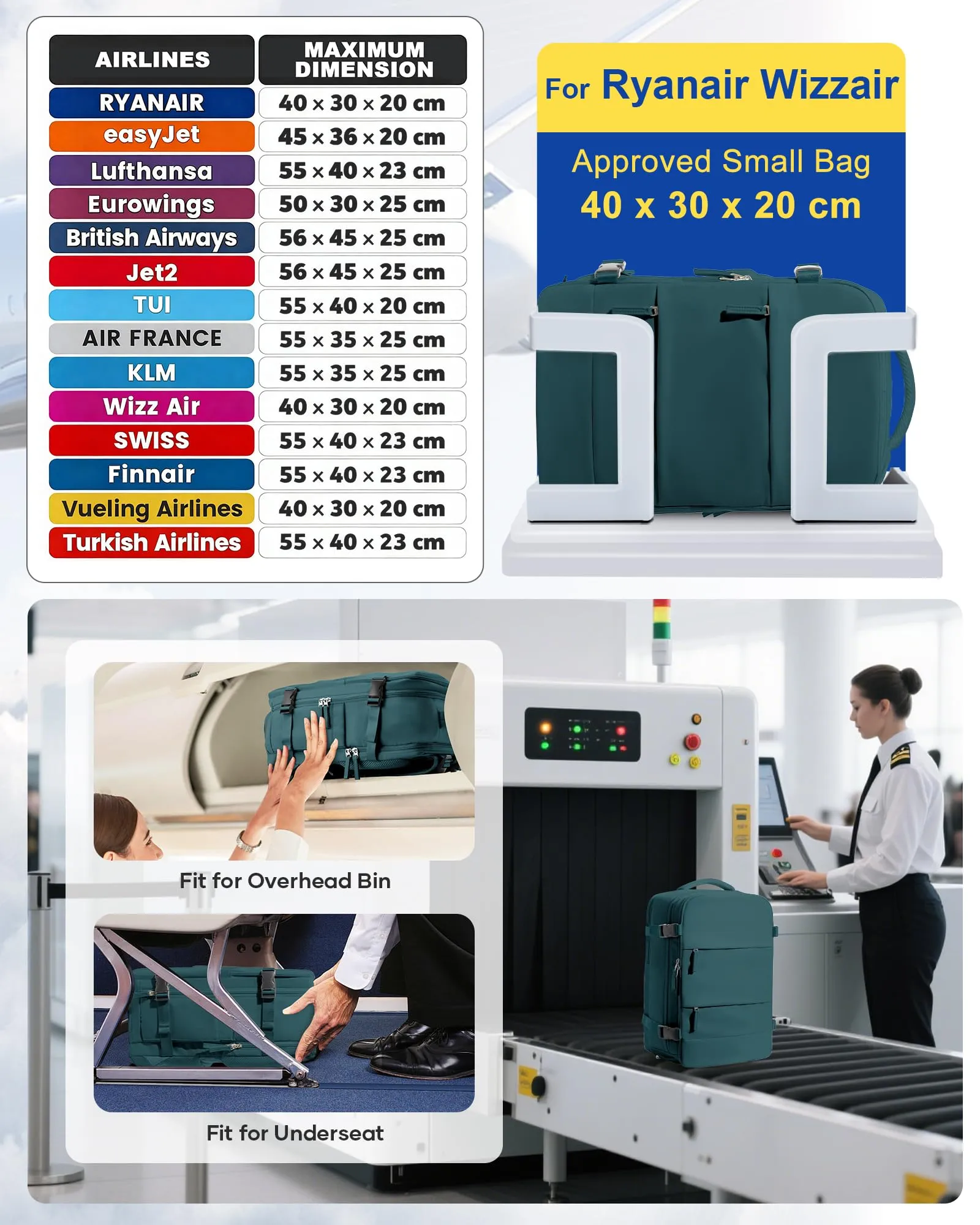 SZLX Zaino da Viaggio Sottovuoto con Pompa per Ryanair 40x30x20, Wizzair, Easyjet, scomparto Laptop 14 Pollici e Porta Scarpe - immagine 3