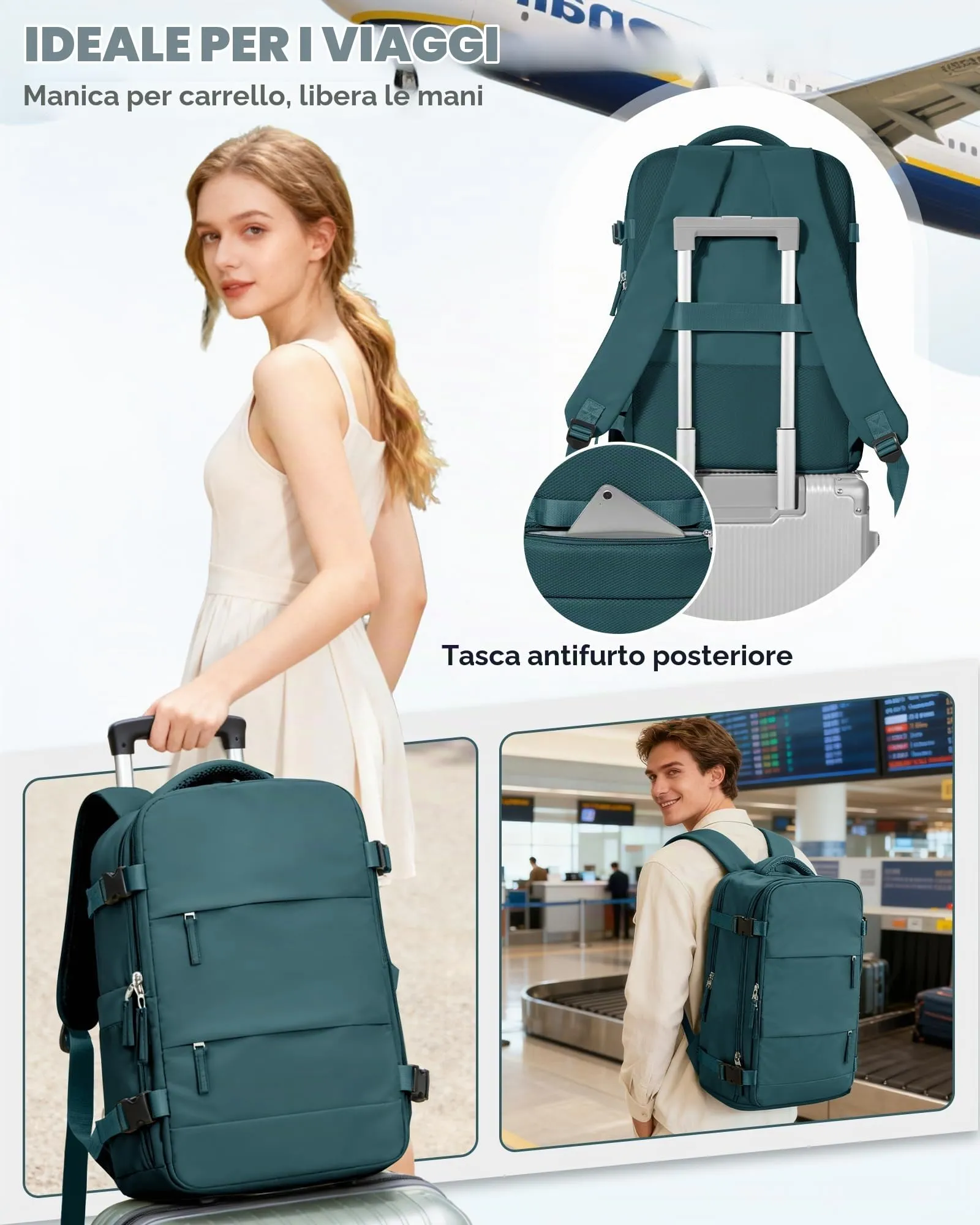 SZLX Zaino da Viaggio Sottovuoto con Pompa per Ryanair 40x30x20, Wizzair, Easyjet, scomparto Laptop 14 Pollici e Porta Scarpe - immagine 10