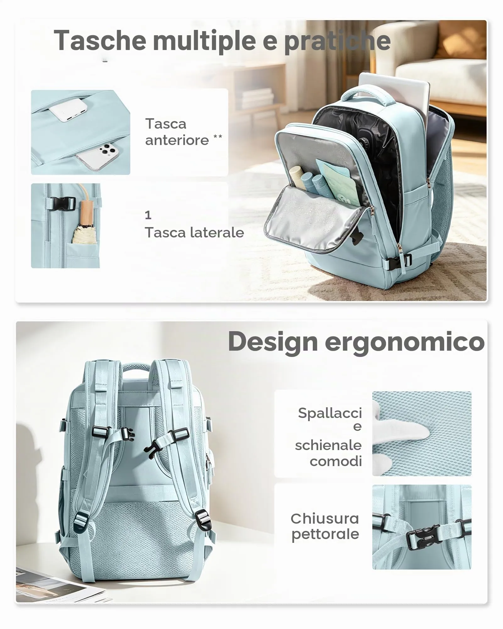 BJLFS Zaino da Viaggio Sottovuoto con Pompa, Bagaglio a Mano 40x30x20 cm per Ryanair e Wizzair, Impermeabile - immagine 5