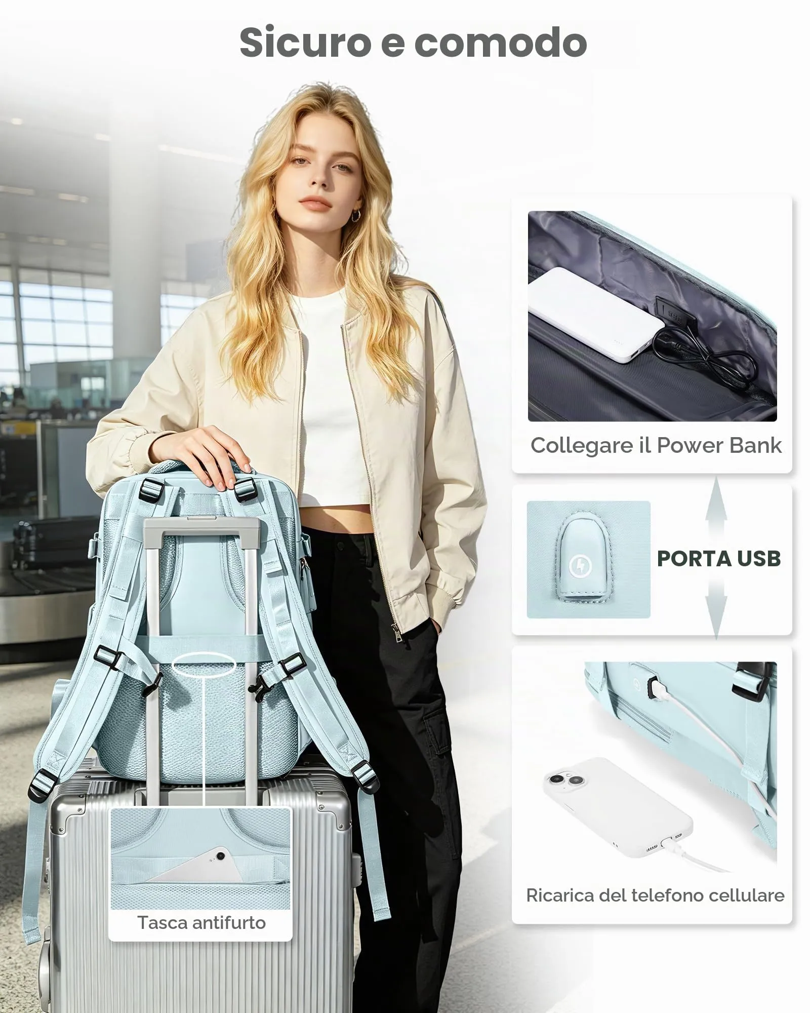 BJLFS Zaino da Viaggio Sottovuoto con Pompa, Bagaglio a Mano 40x30x20 cm per Ryanair e Wizzair, Impermeabile - immagine 6