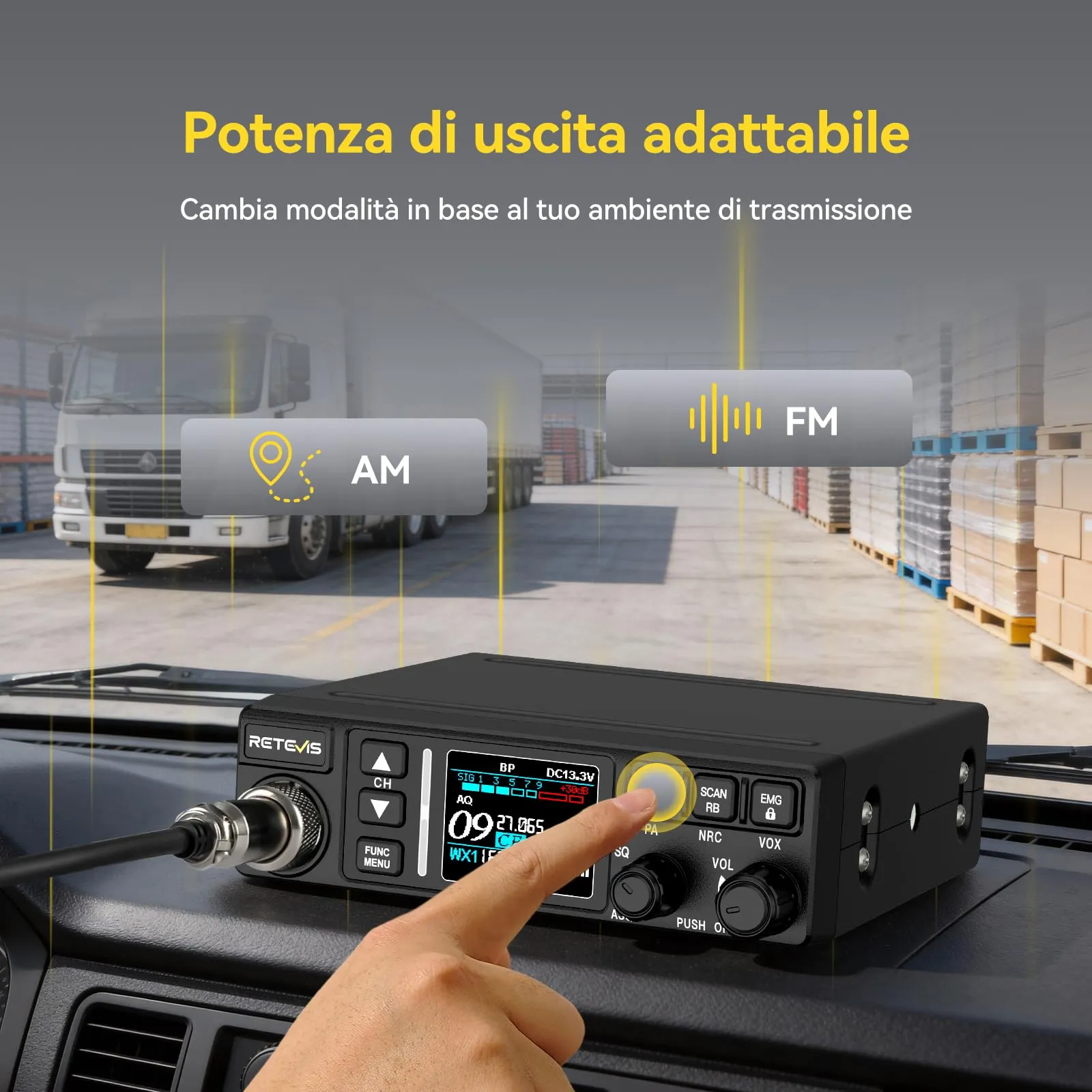 Retevis MB63B CB Radio con Antenna, 12V/24V, AM/FM, Display TFT Colori, NRC, CTCSS/DCS, VOX, 40 Canali, EMG CH9/19 - immagine 7
