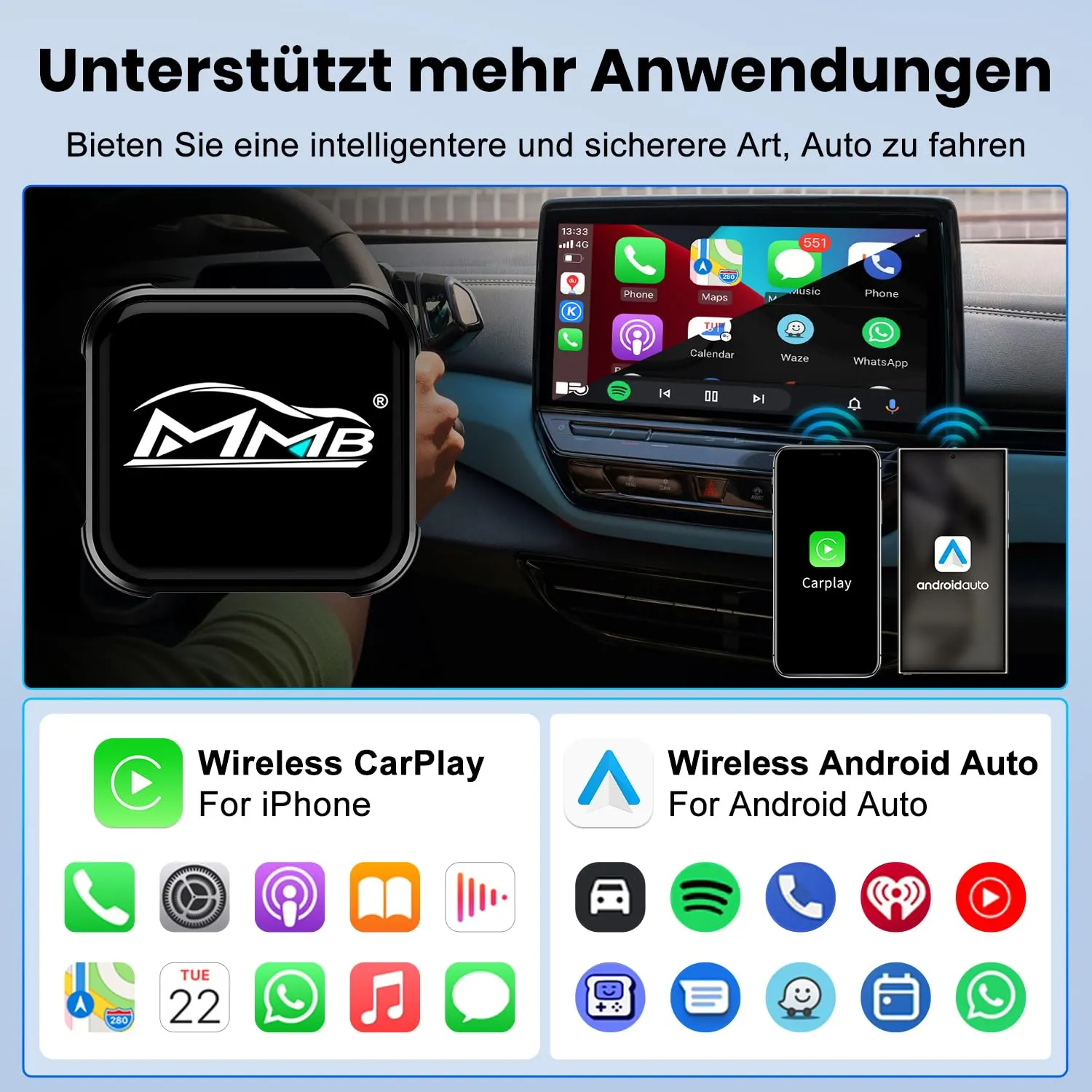 MMB CP-Ultra Adattatore Wireless CarPlay e Android Auto 2 in 1, Wi-Fi 6, Bluetooth 5.4, Nero - immagine 4