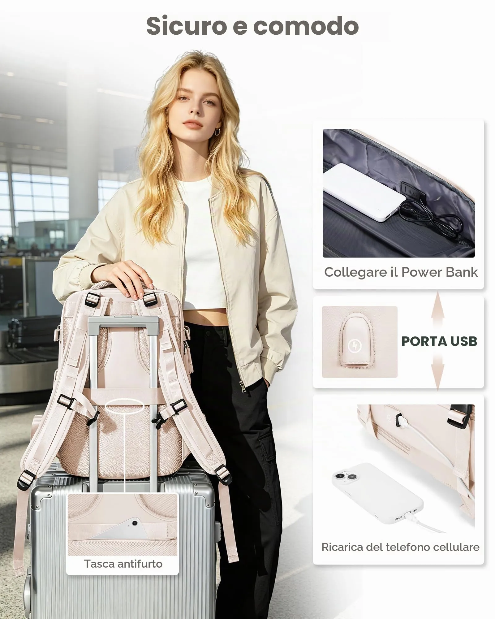 BJLFS Zaino da Viaggio Ryanair 40x30x20 Sottovuoto con Pompa - immagine 6