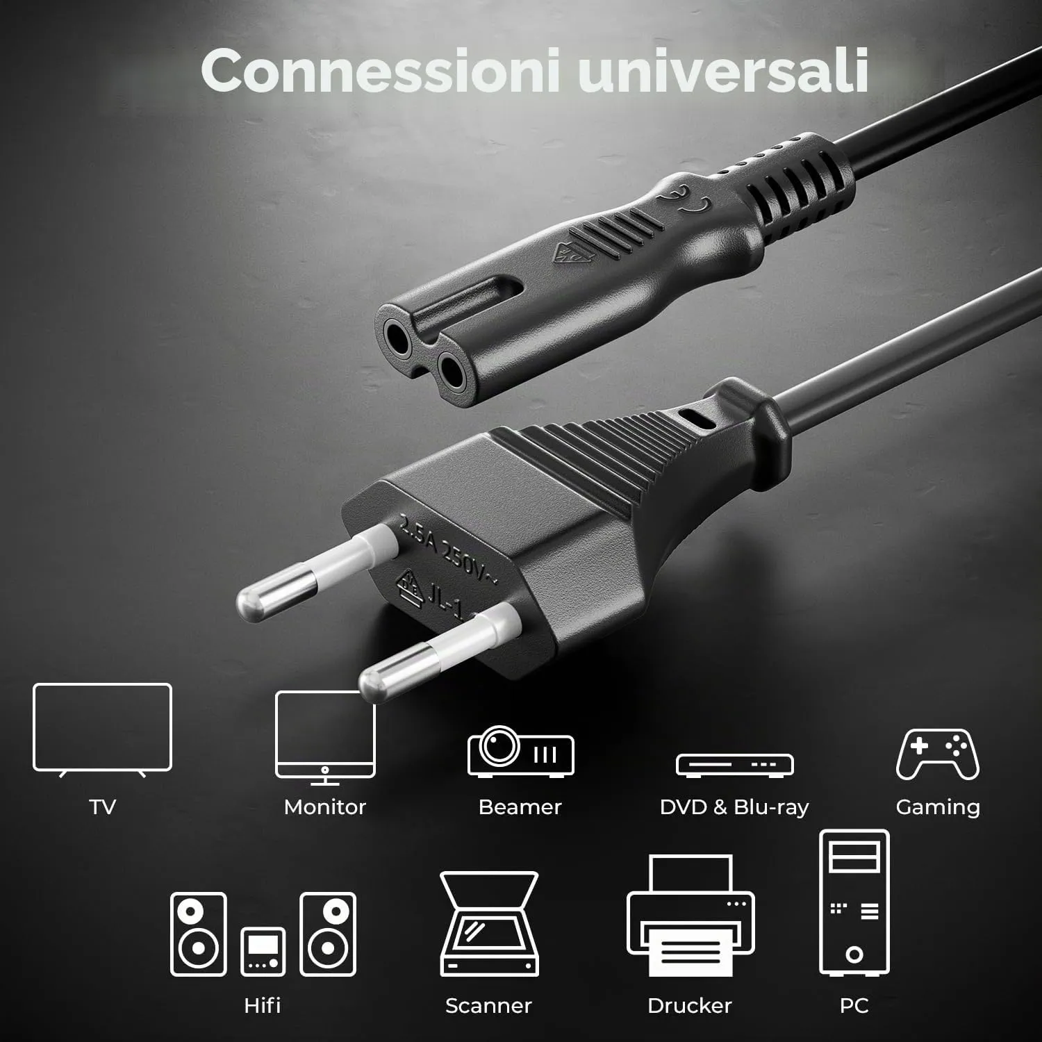 deleyCON Cavo di Alimentazione Europlug a Presa C7, 6m - Nero - immagine 6