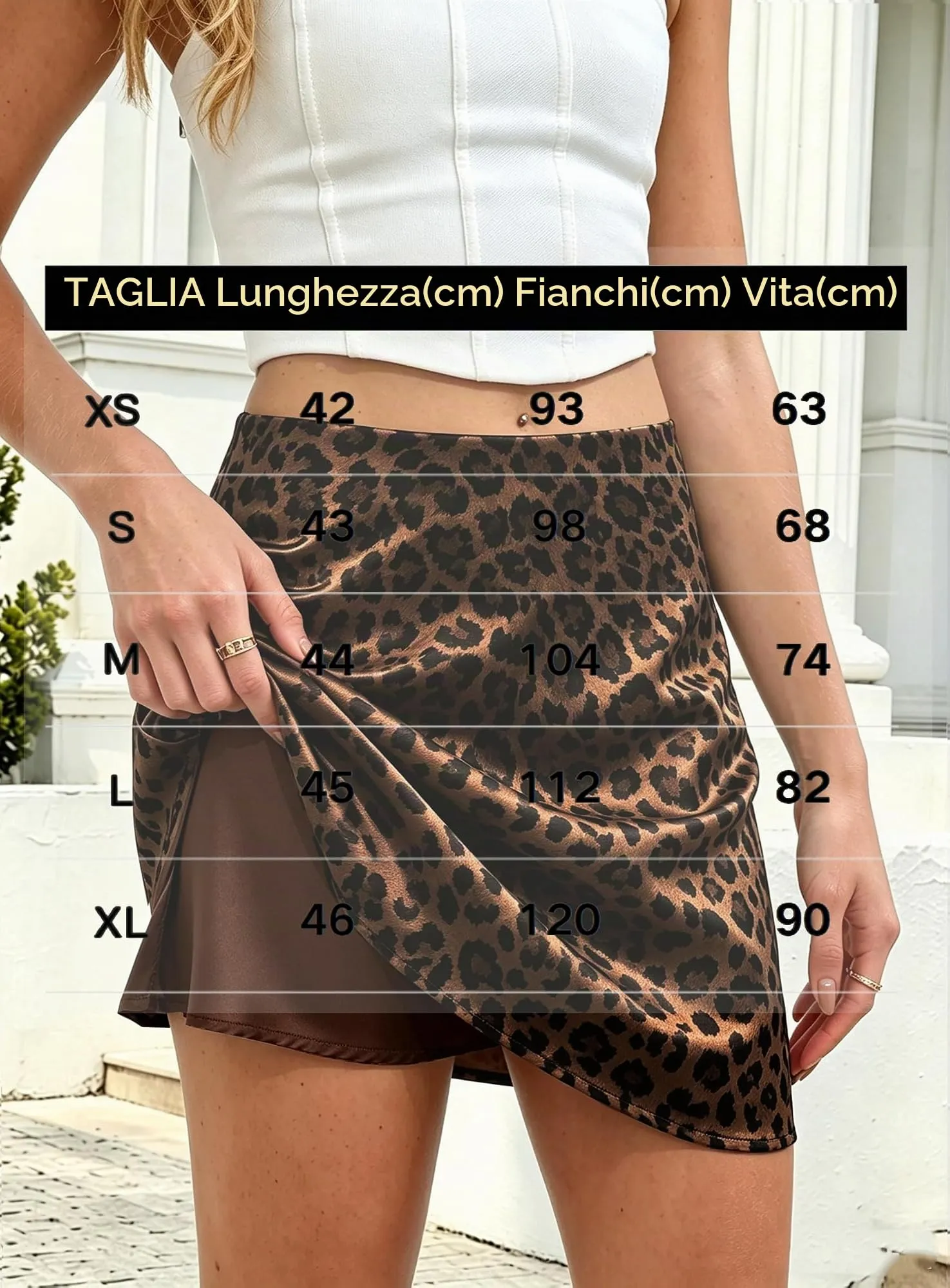 Vossmi Donna Gonna in Raso Vita Alta Leopardo, XL - immagine 6