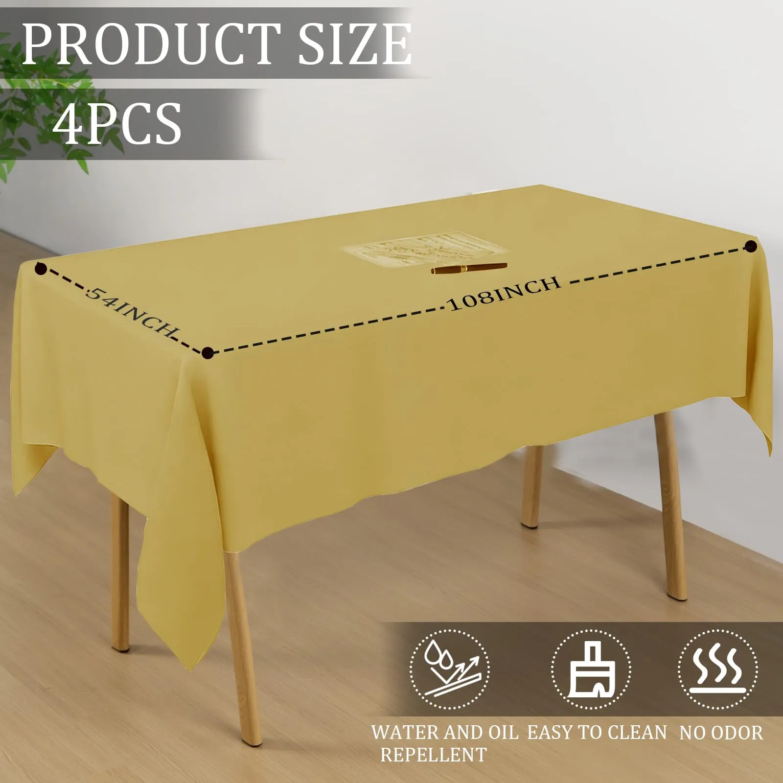 YAAVAAW Tovaglie in Plastica Dorata per Tavoli Rettangolari, 137 x 274 cm, Usa e Getta, Confezione da 4 - immagine 2