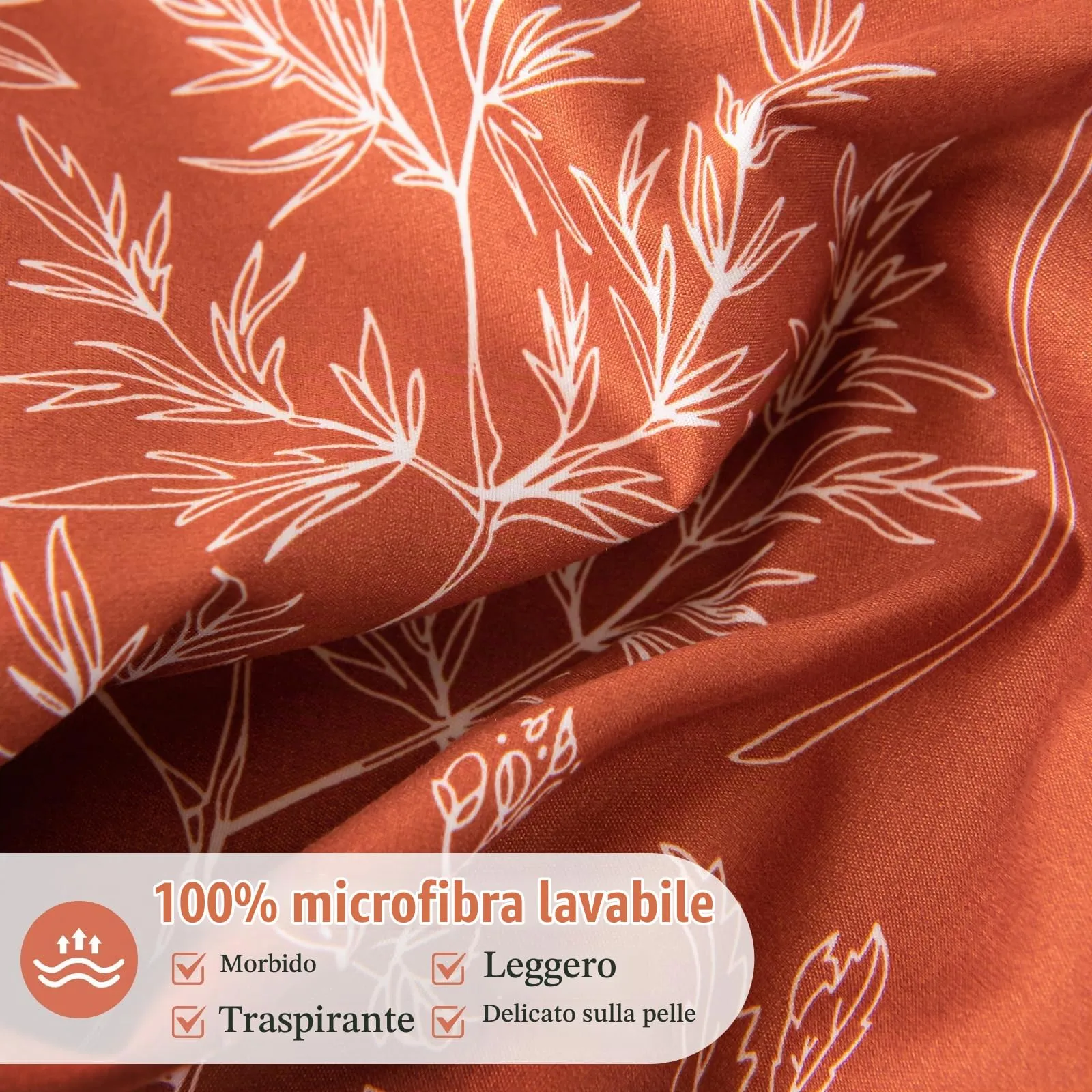 Tokokimo Set Copripiumino Matrimoniale 240x220 cm con 2 Federe 50x80 cm, Microfibra, Stile Rami e Foglie, Salvia Rossa - immagine 3