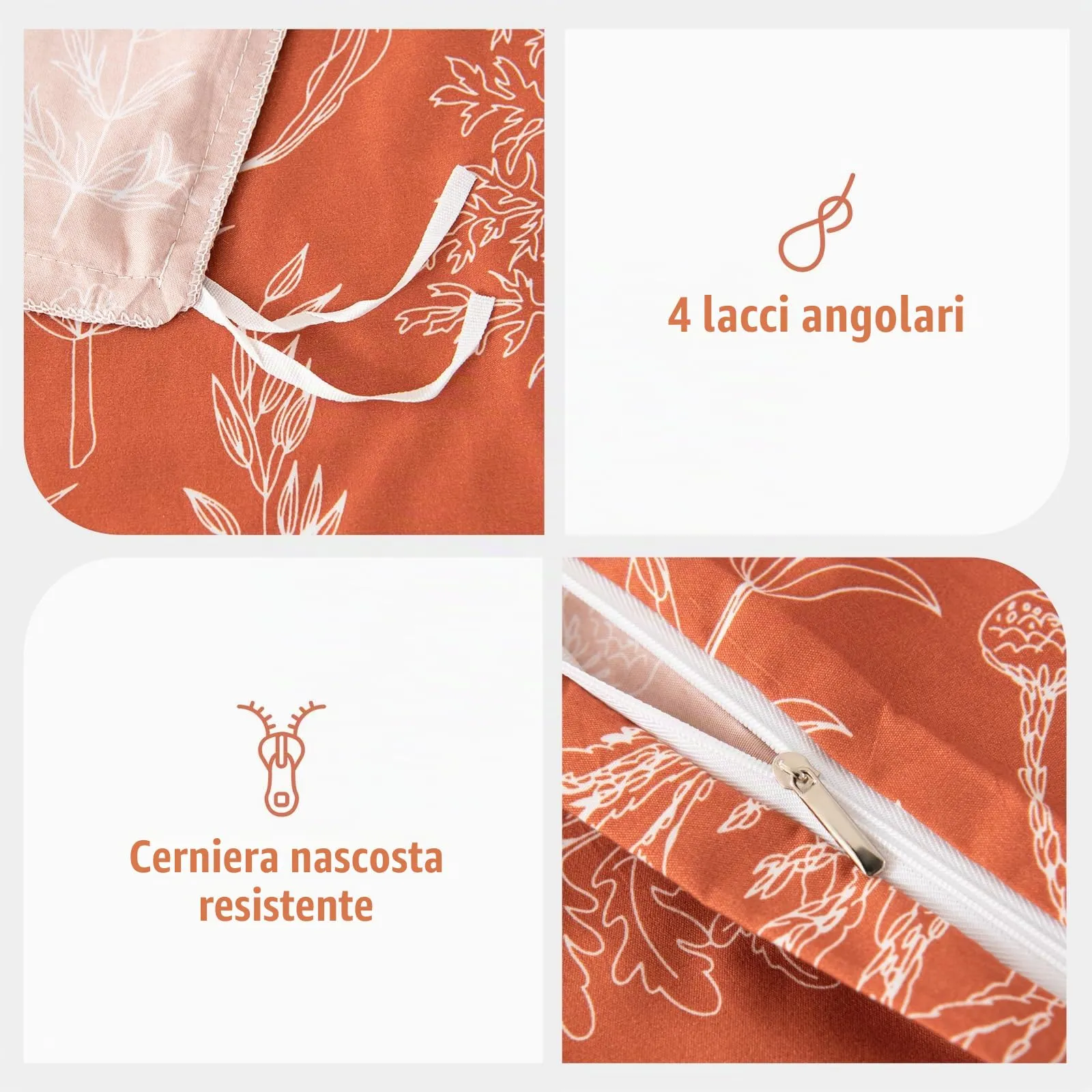 Tokokimo Set Copripiumino Matrimoniale 240x220 cm con 2 Federe 50x80 cm, Microfibra, Stile Rami e Foglie, Salvia Rossa - immagine 4