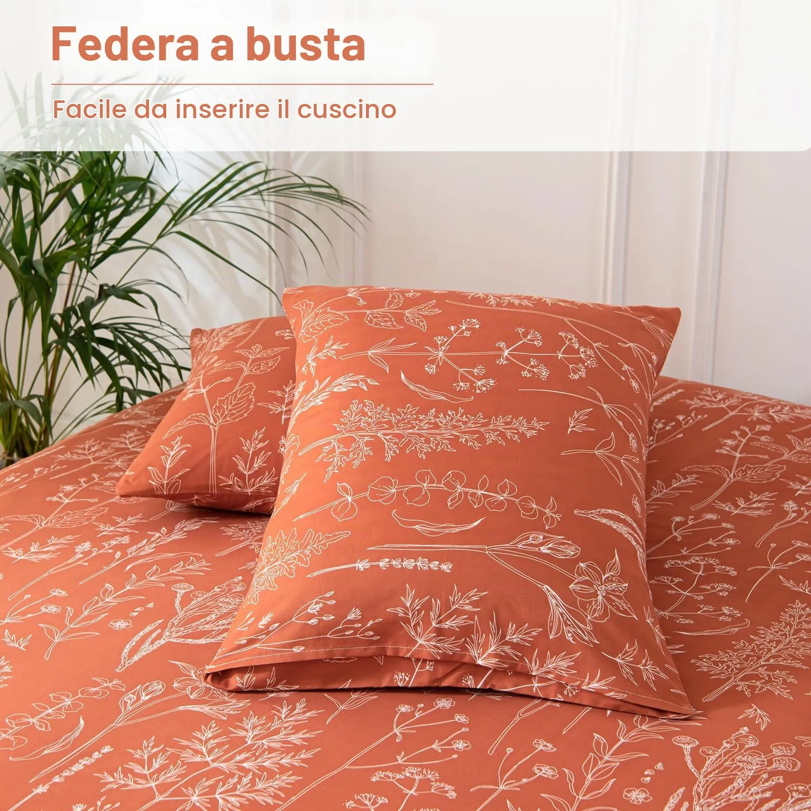 Tokokimo Set Copripiumino Matrimoniale 240x220 cm con 2 Federe 50x80 cm, Microfibra, Stile Rami e Foglie, Salvia Rossa - immagine 6