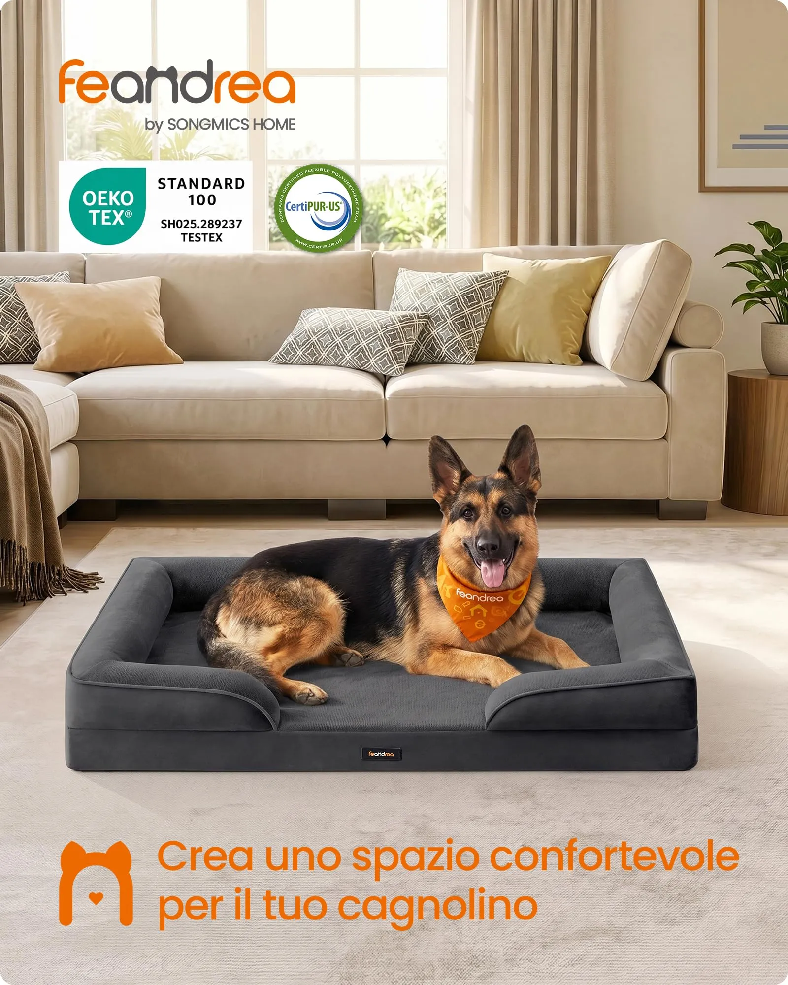 Feandrea Cuccia Ortopedica per Cani in Flanella, 122 x 85 x 17 cm - immagine 2