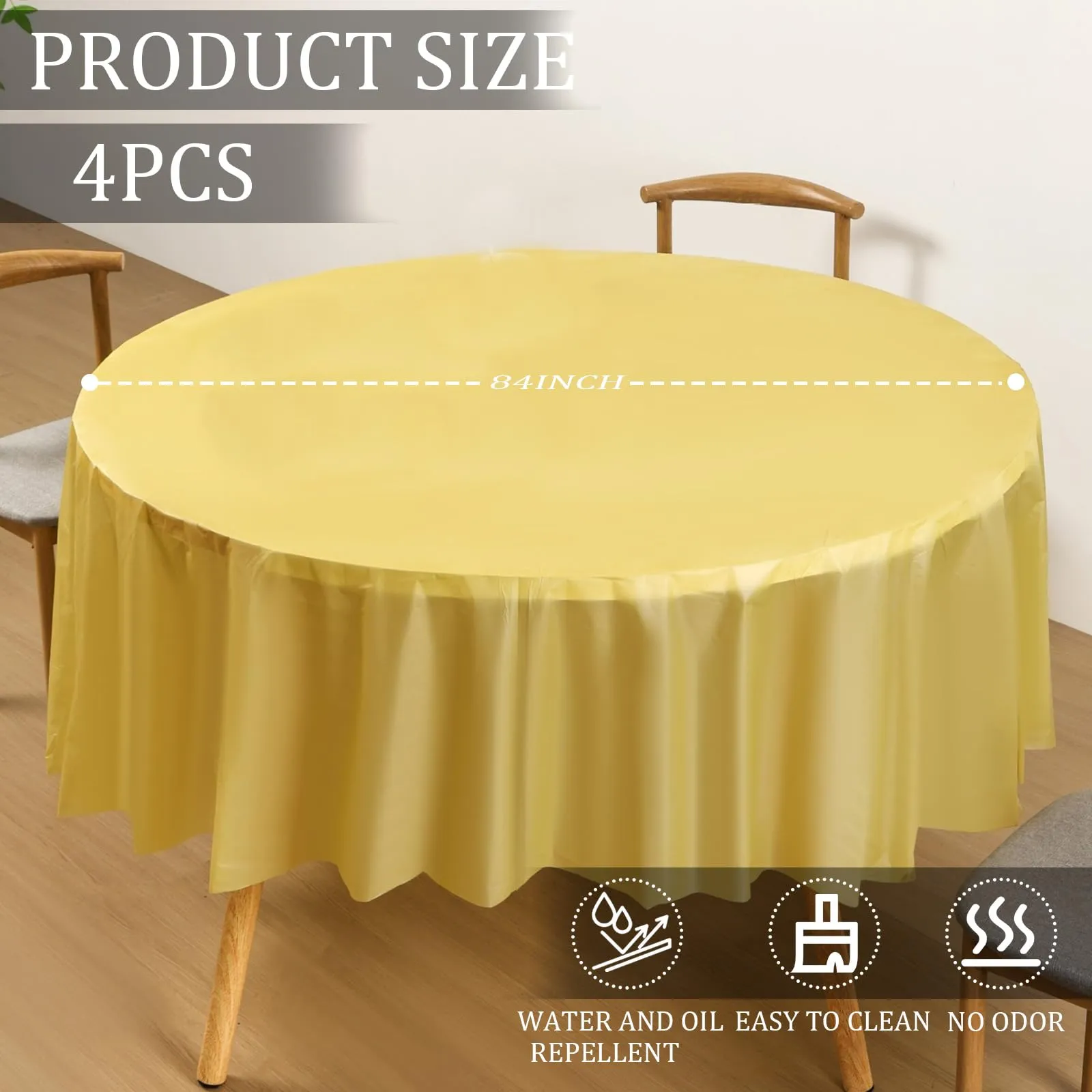 YAAVAAW Tovaglie in plastica dorata rotonde, 213 cm, usa e getta, confezione da 4 - immagine 2
