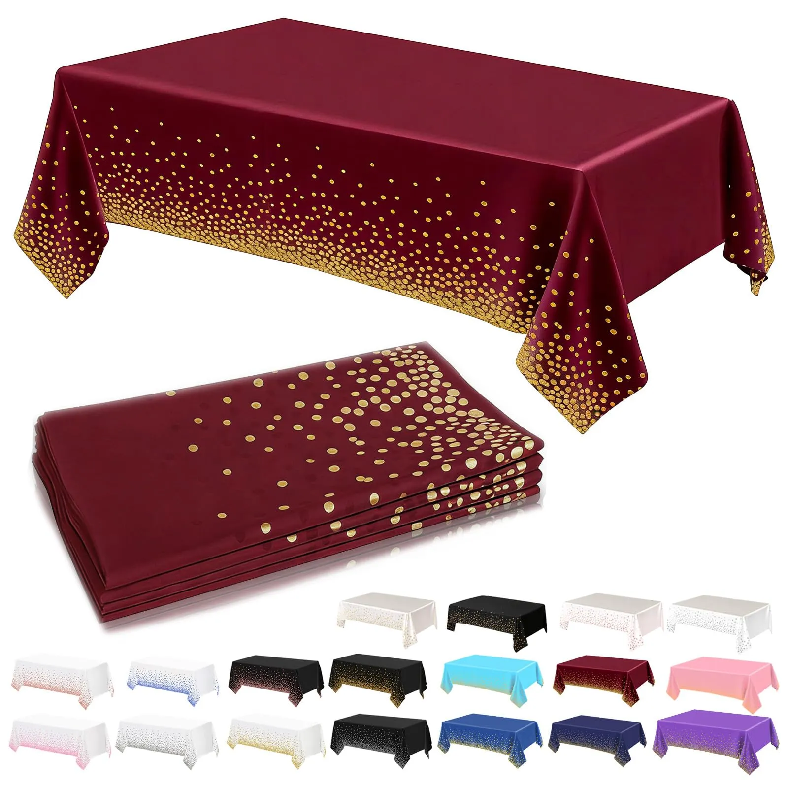 YAAVAAW Tovaglie in Plastica Rettangolari a Pois Bordeaux e Oro, 137 x 274 cm, Set da 4, Usa e Getta - immagine 1