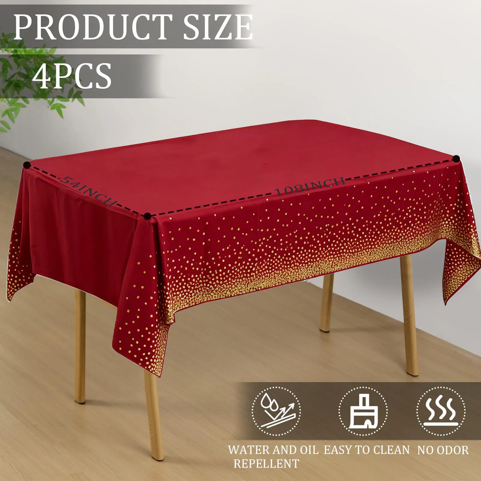 YAAVAAW Tovaglie in Plastica Rettangolari a Pois Bordeaux e Oro, 137 x 274 cm, Set da 4, Usa e Getta - immagine 2