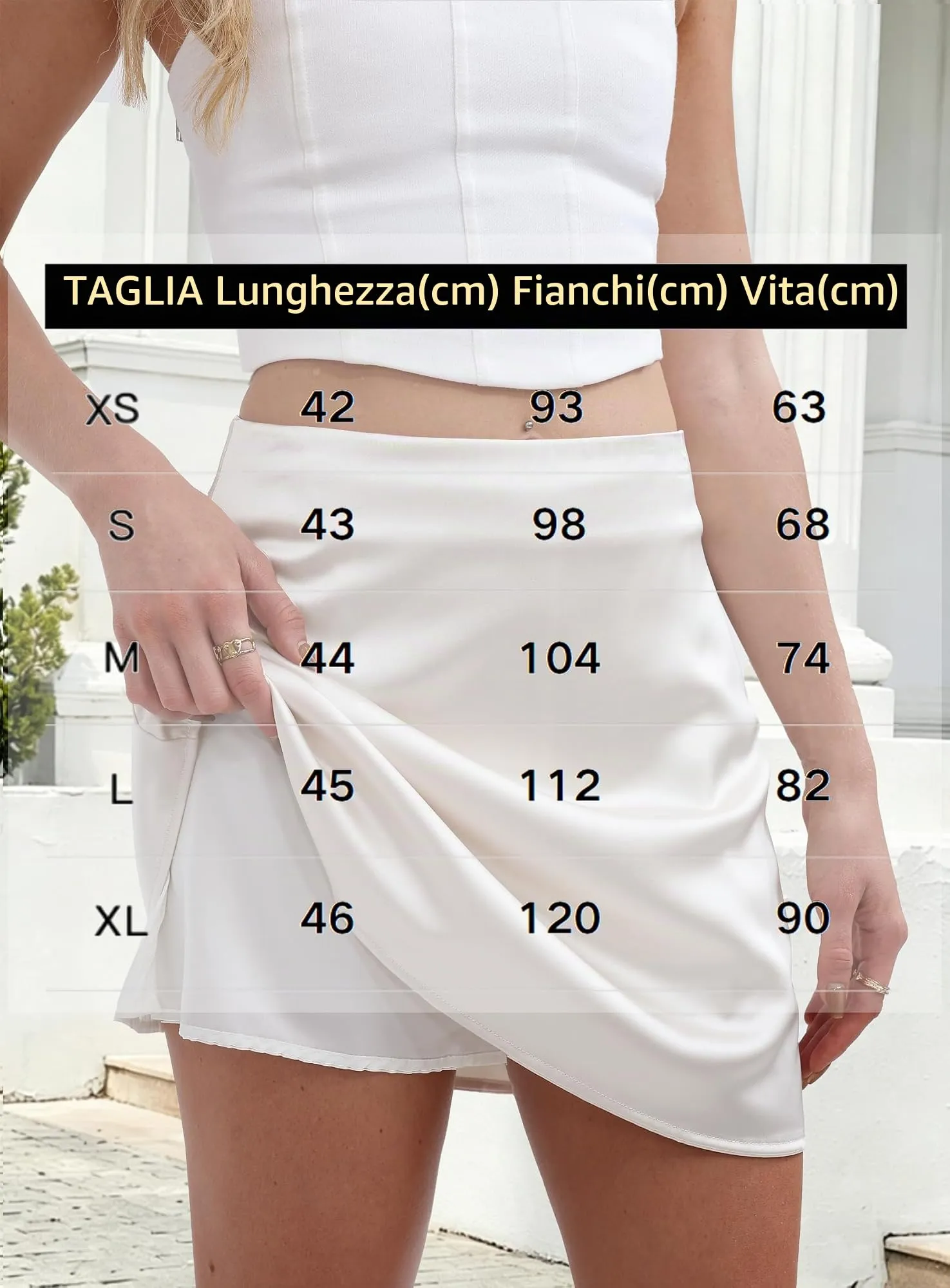 Vossmi Gonna Corta in Raso Donna Vita Alta A-Line Bianco, L - immagine 6