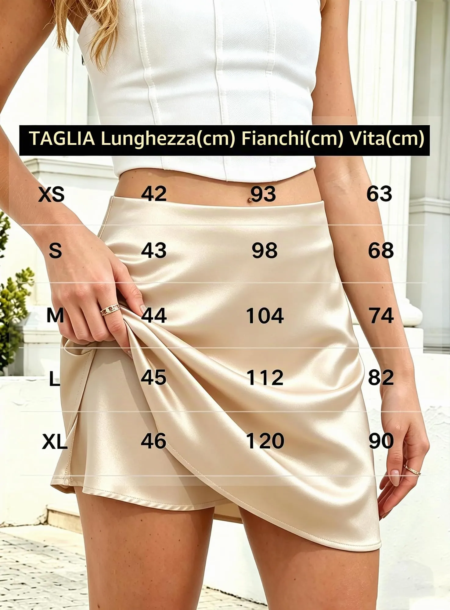 Vossmi Gonna in Raso Donna Vita Alta A-Line Champagne, XS - immagine 6
