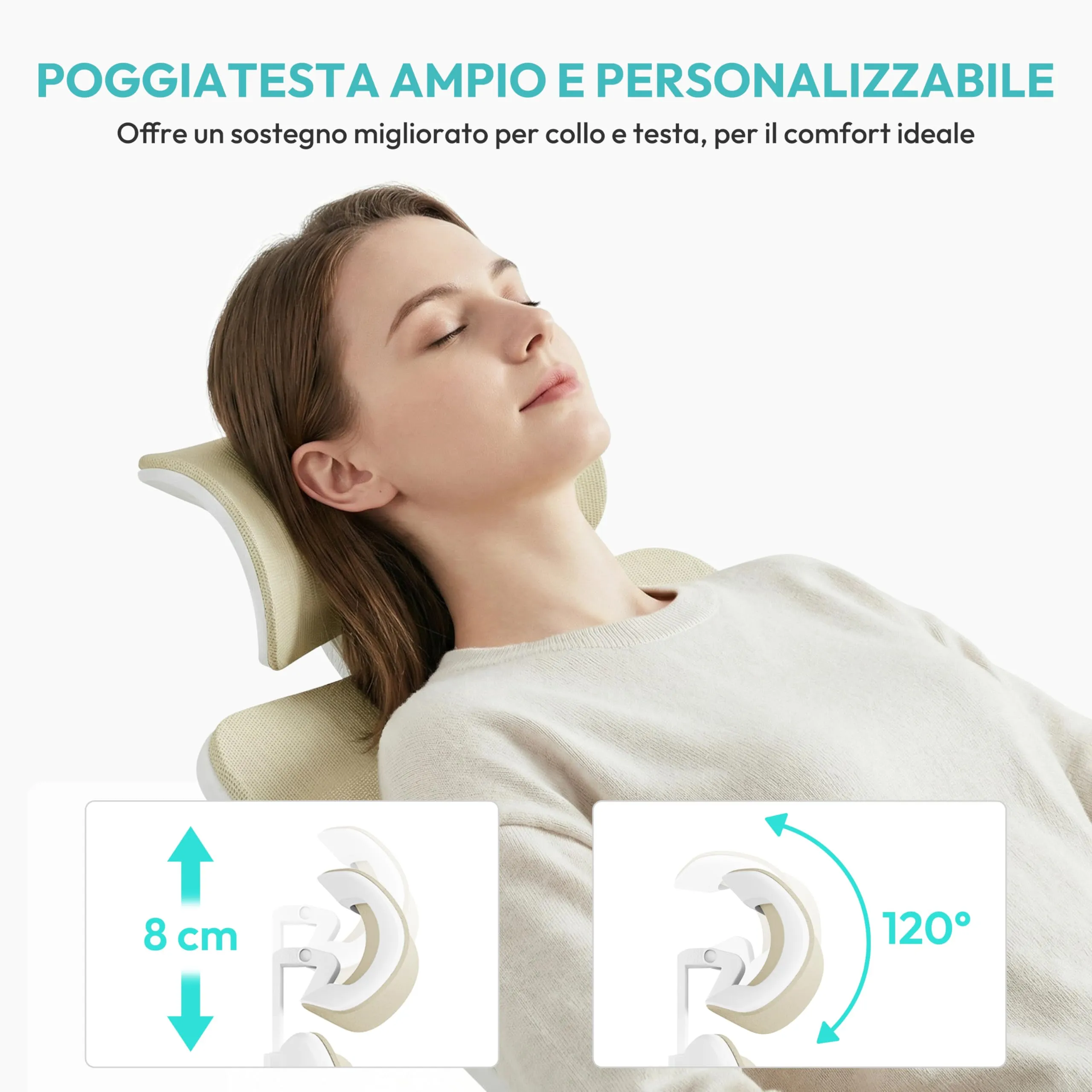 Yaheetech Sedia da Ufficio Ergonomica con Supporto Lombare, Beige - immagine 5