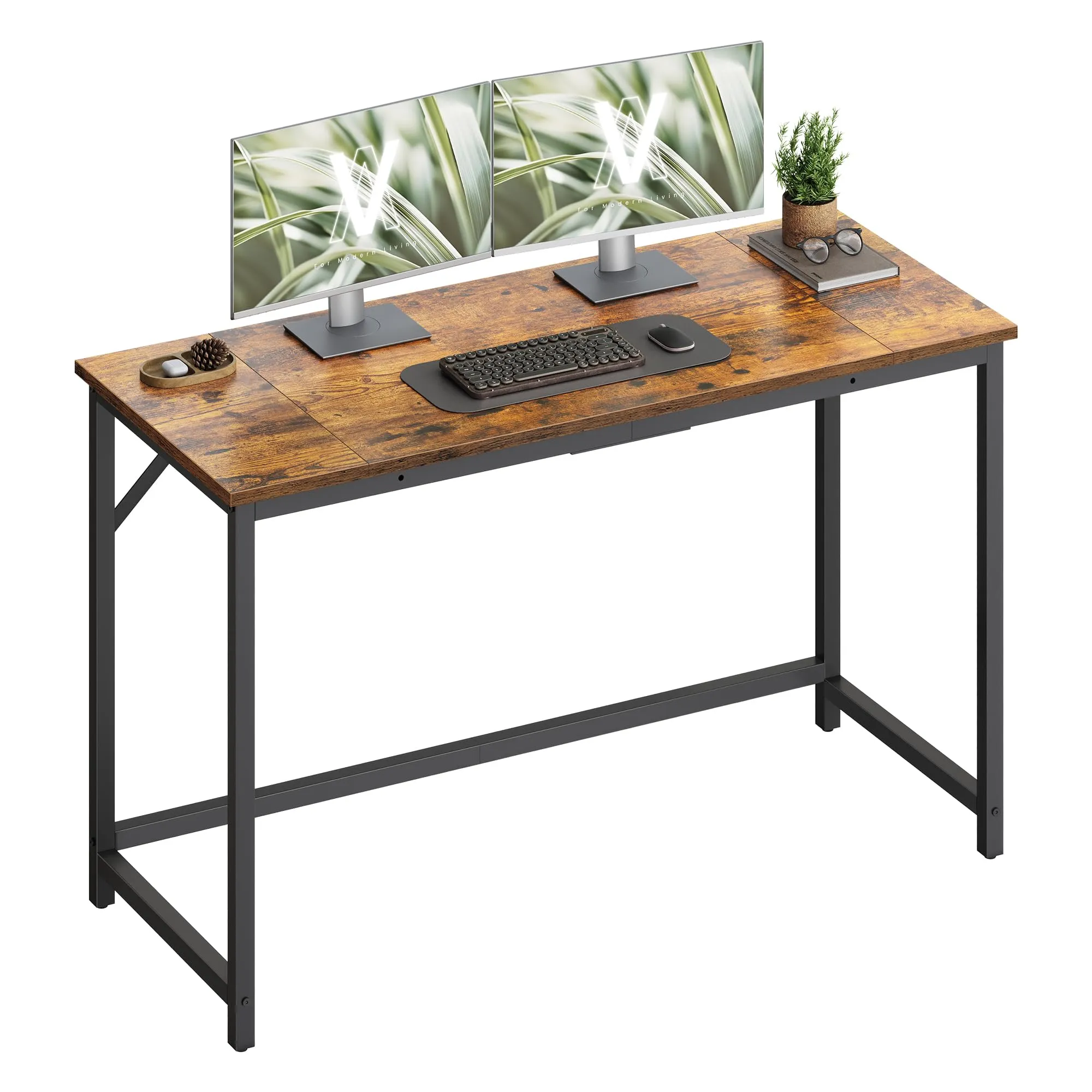 VASAGLE Scrivania per Computer, 120 x 50 x 76 cm, Marrone Vintage e Nero Opaco - immagine 1