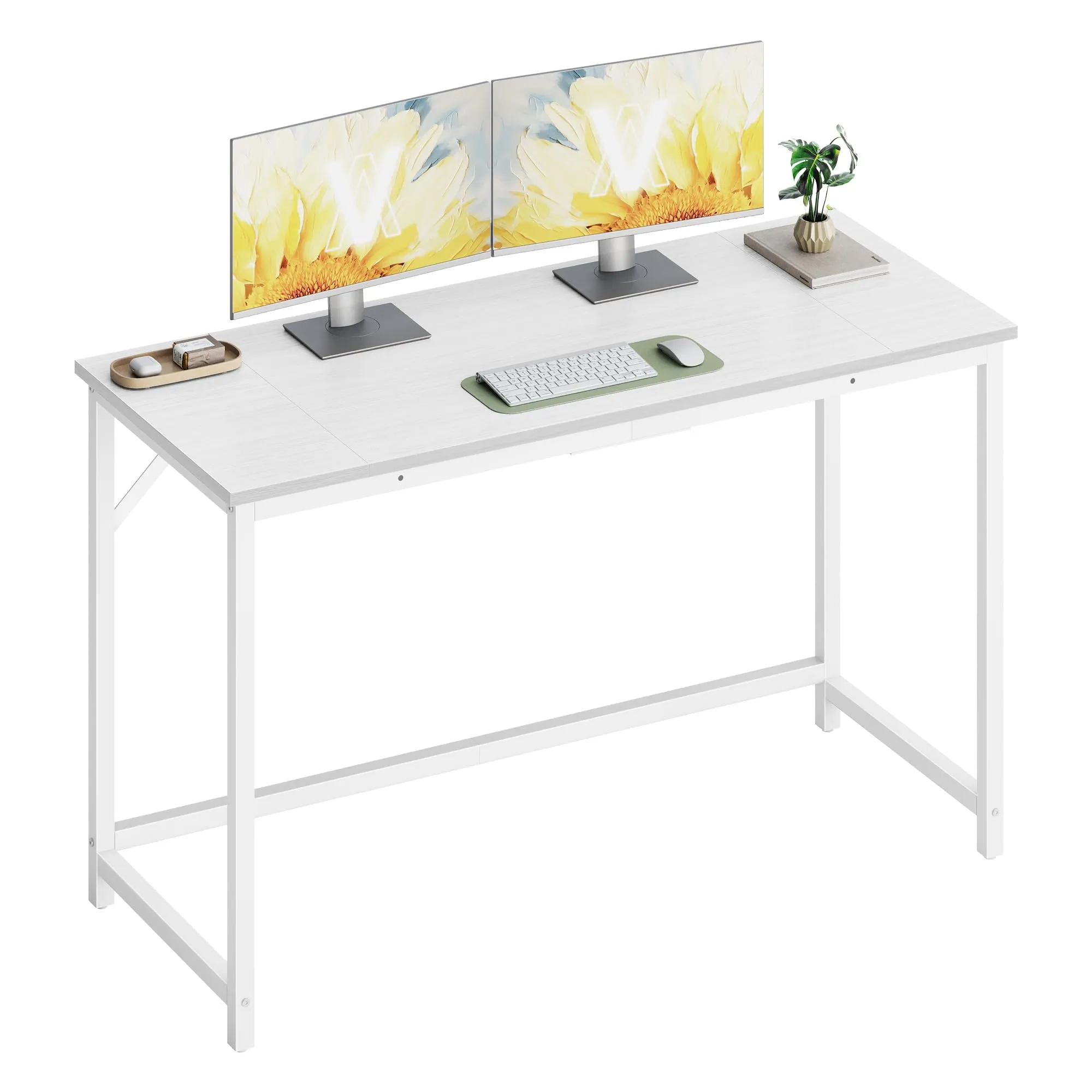 VASAGLE Scrivania per Computer 120 x 50 x 76 cm, Struttura Metallica, Bianco Acero e Bianco Opaco LWD212W101 - immagine 1
