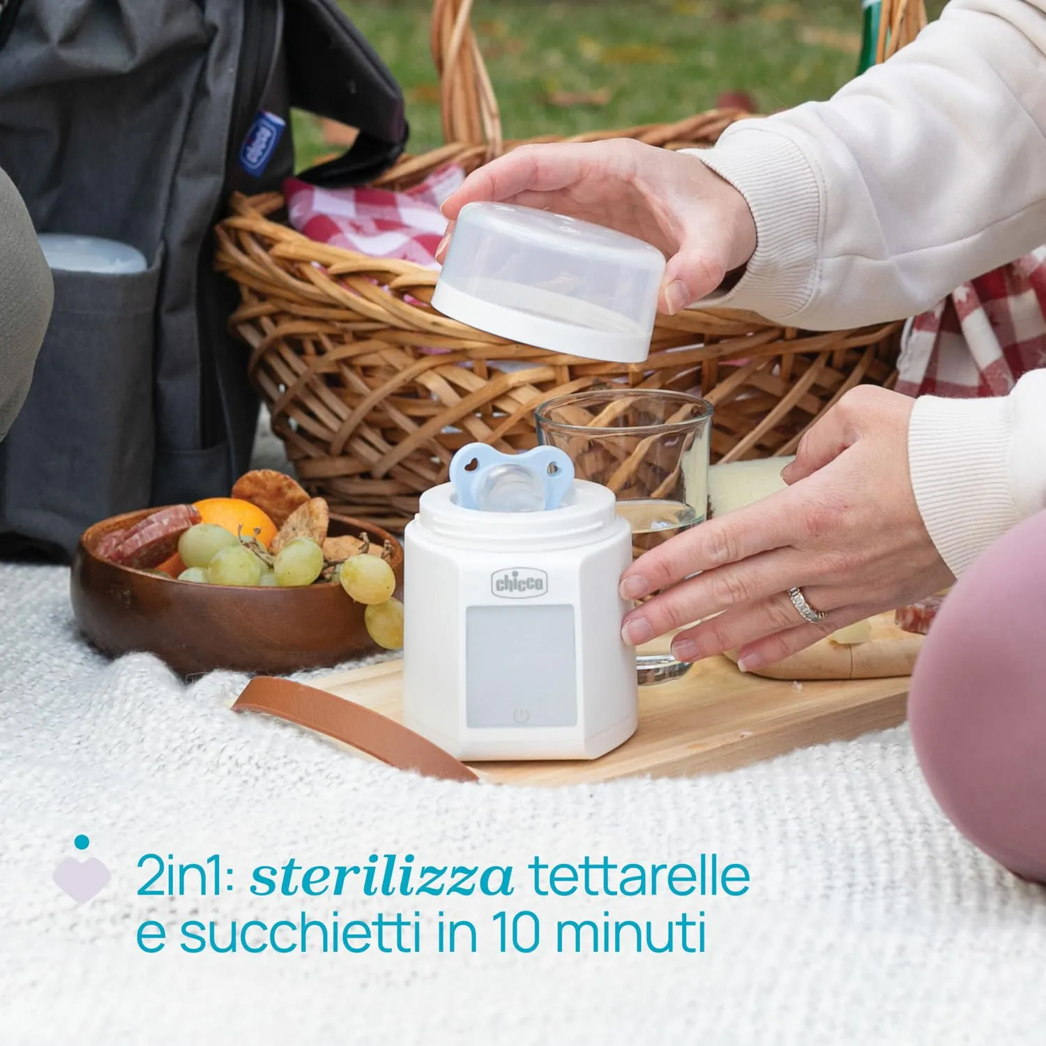 Chicco Scaldabiberon Portatile Multifunzione con Sterilizzatore, Batteria USB-C, 7 Adattatori Inclusi, Senza Fili - immagine 4