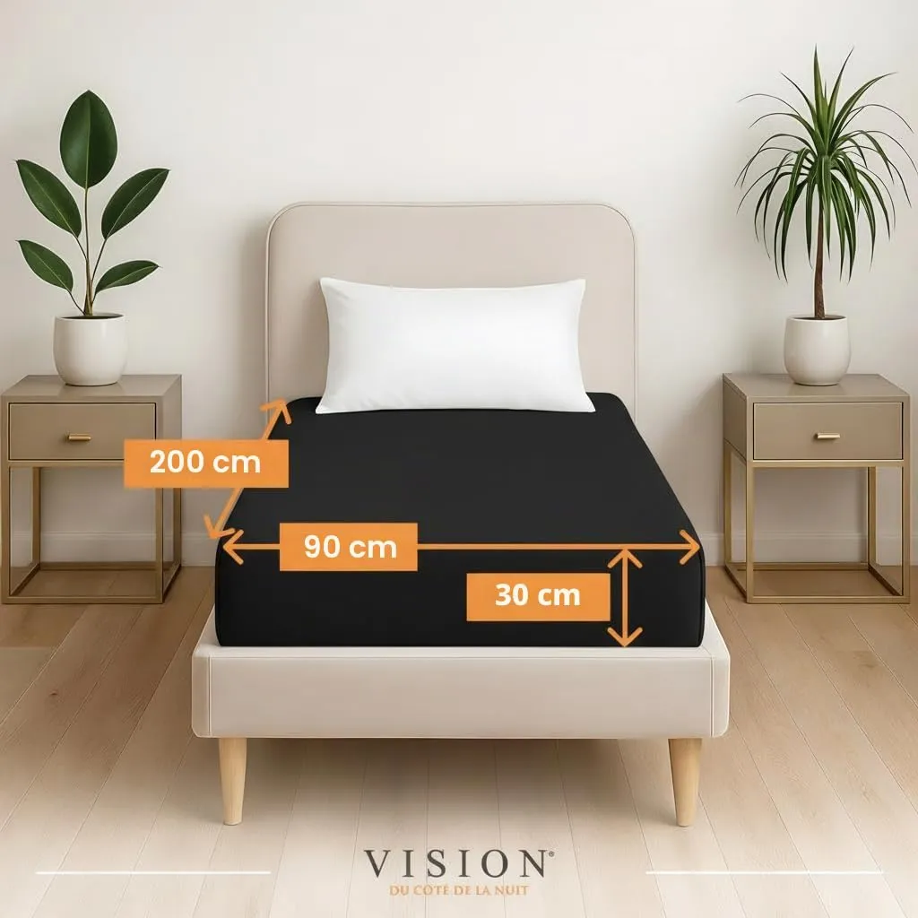 Vision Lenzuolo con angoli, 100% cotone, 90 x 200 cm, set di 2 pezzi, nero, 57 fili, Oeko-tex - immagine 2