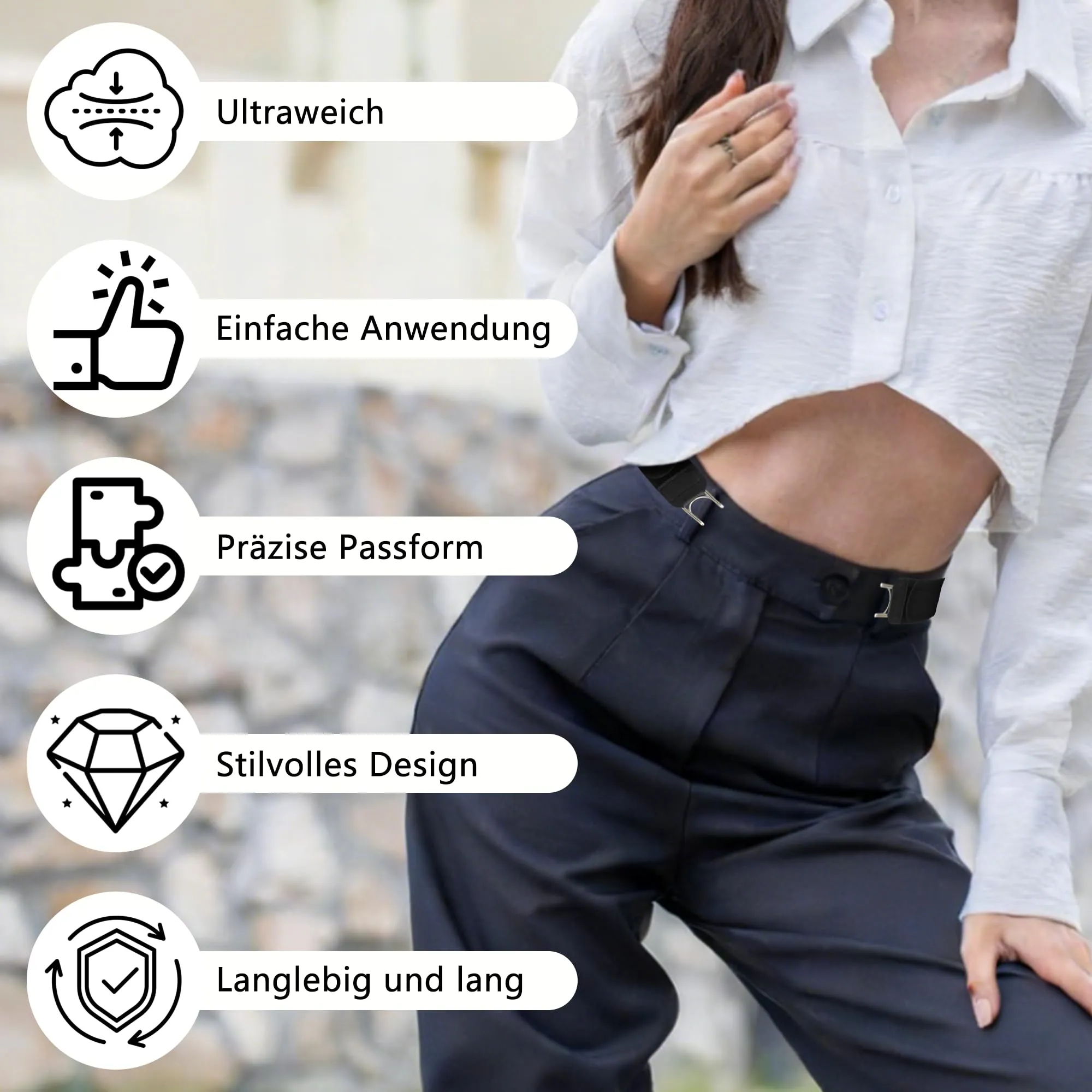 Dreaku Cintura Elastica Tattica Senza Fibbia per Uomo e Donna, Nero, 4 Pezzi - immagine 3
