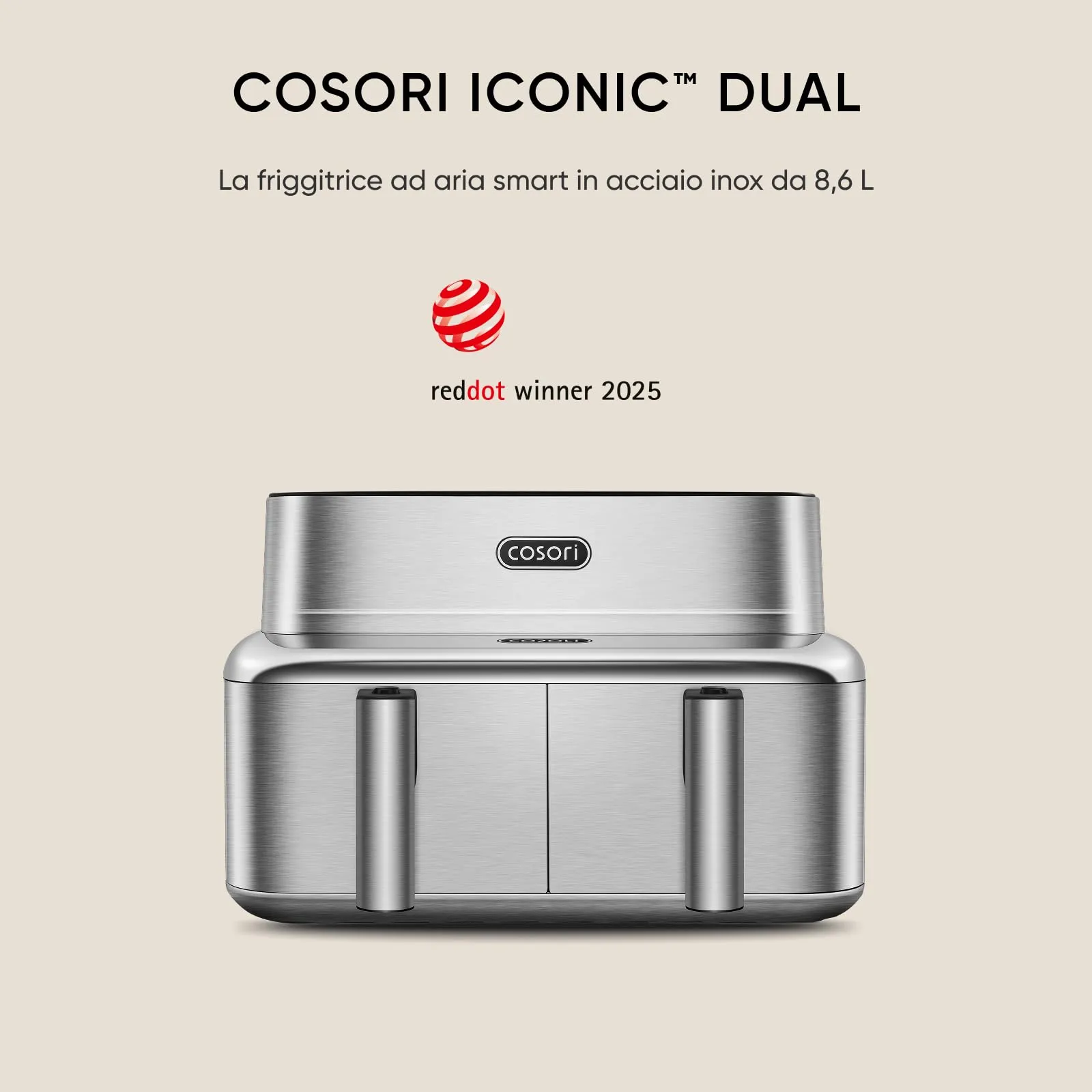 Cosori Iconic Dual Friggitrice ad Aria 8,6 Litri, Acciaio Inossidabile - immagine 2