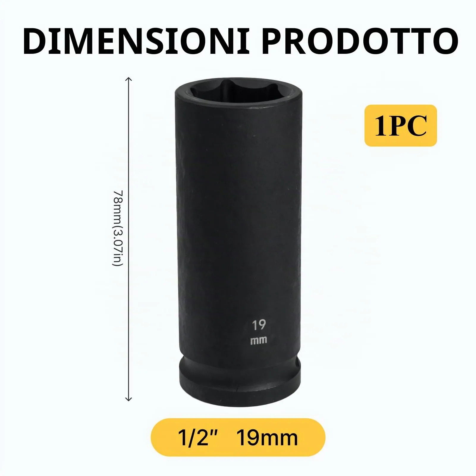 Flewdart Bussola Lunga Esagonale 1/2" 19mm in Acciaio al Cromo Molibdeno, Lunghezza 78mm - immagine 2