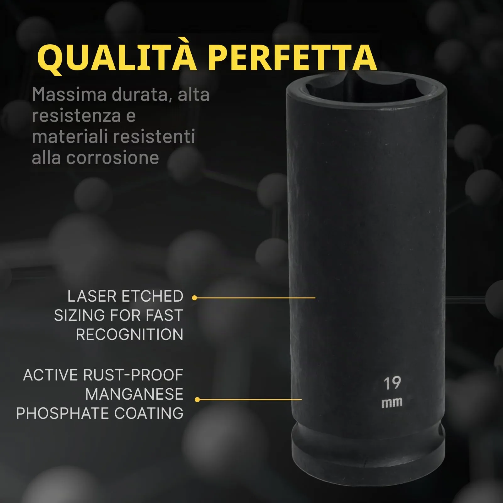 Flewdart Bussola Lunga Esagonale 1/2" 19mm in Acciaio al Cromo Molibdeno, Lunghezza 78mm - immagine 5