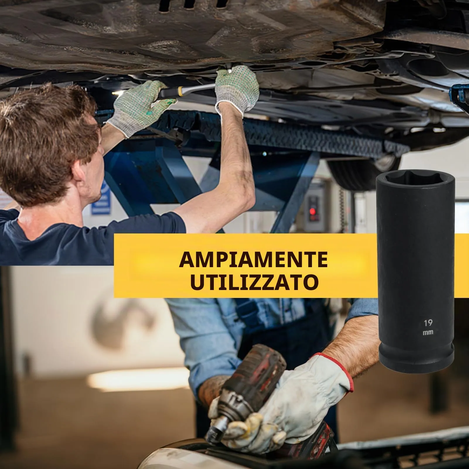 Flewdart Bussola Lunga Esagonale 1/2" 19mm in Acciaio al Cromo Molibdeno, Lunghezza 78mm - immagine 6