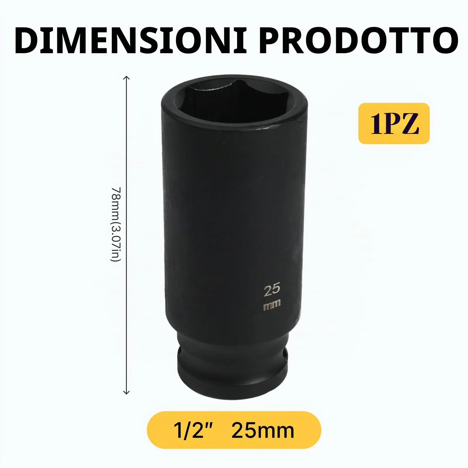 Flewdart bussola lunga esagonale 1/2" 25mm, lunghezza 78mm, acciaio al cromo molibdeno CR-MO - immagine 2