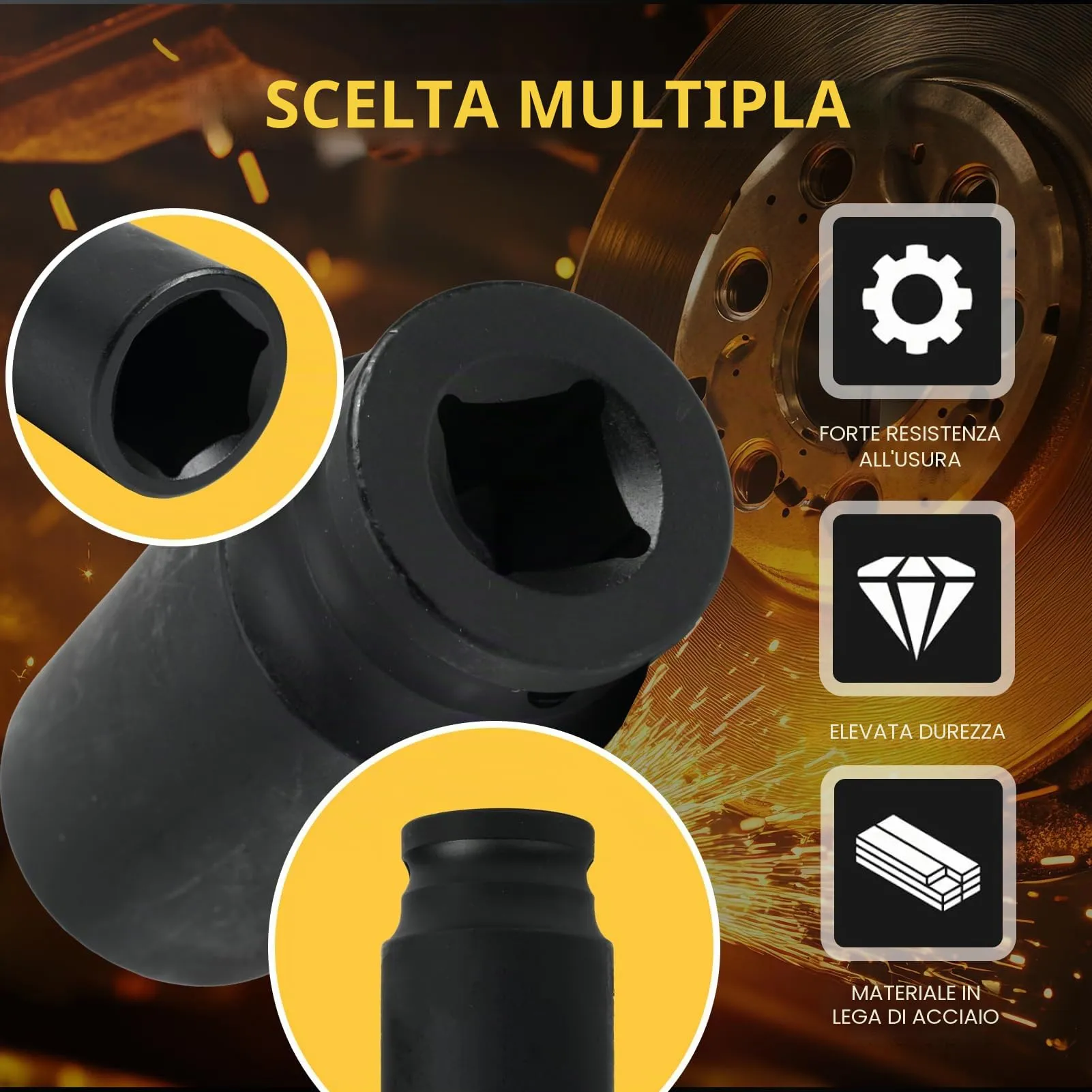 Flewdart bussola lunga esagonale 1/2" 25mm, lunghezza 78mm, acciaio al cromo molibdeno CR-MO - immagine 4