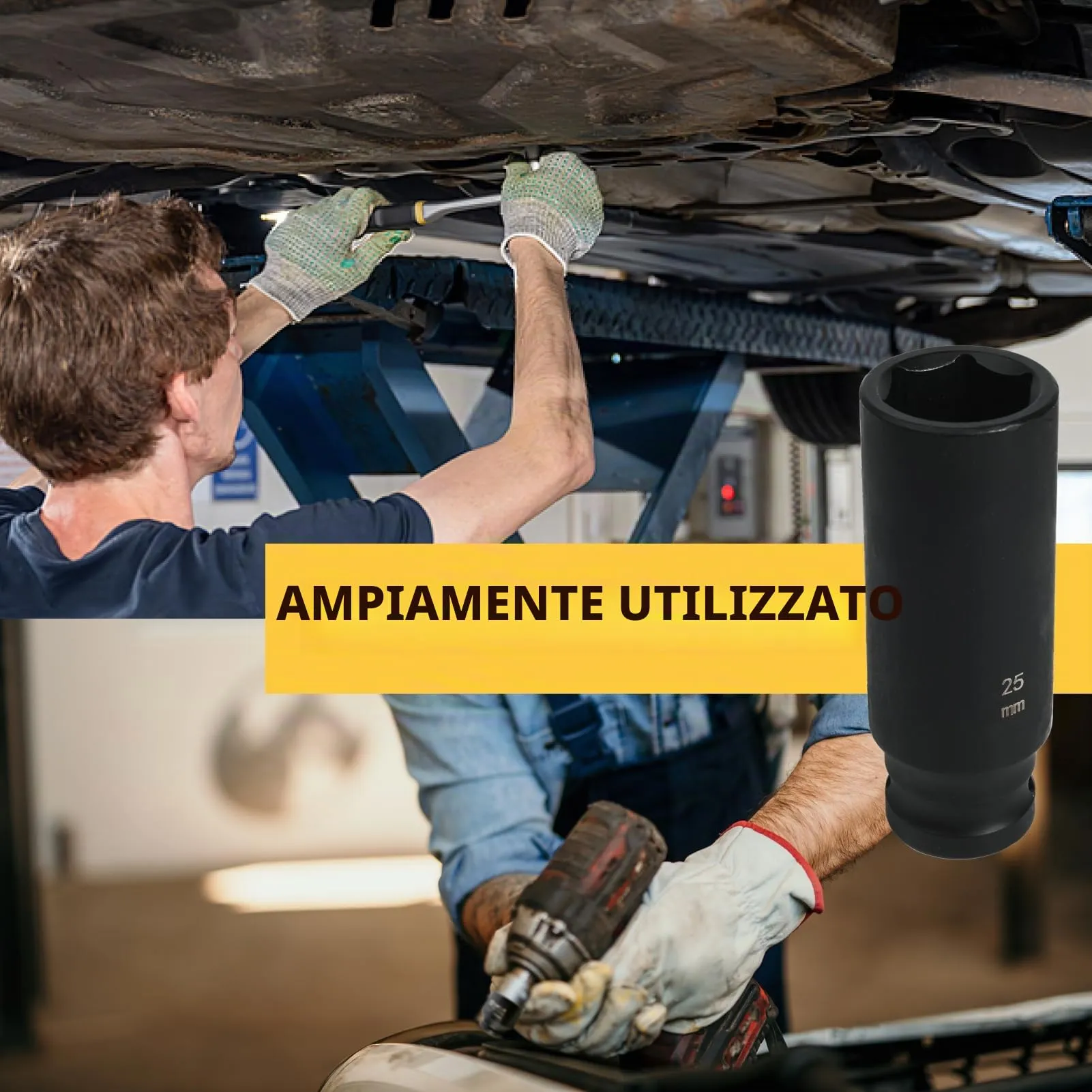 Flewdart bussola lunga esagonale 1/2" 25mm, lunghezza 78mm, acciaio al cromo molibdeno CR-MO - immagine 6