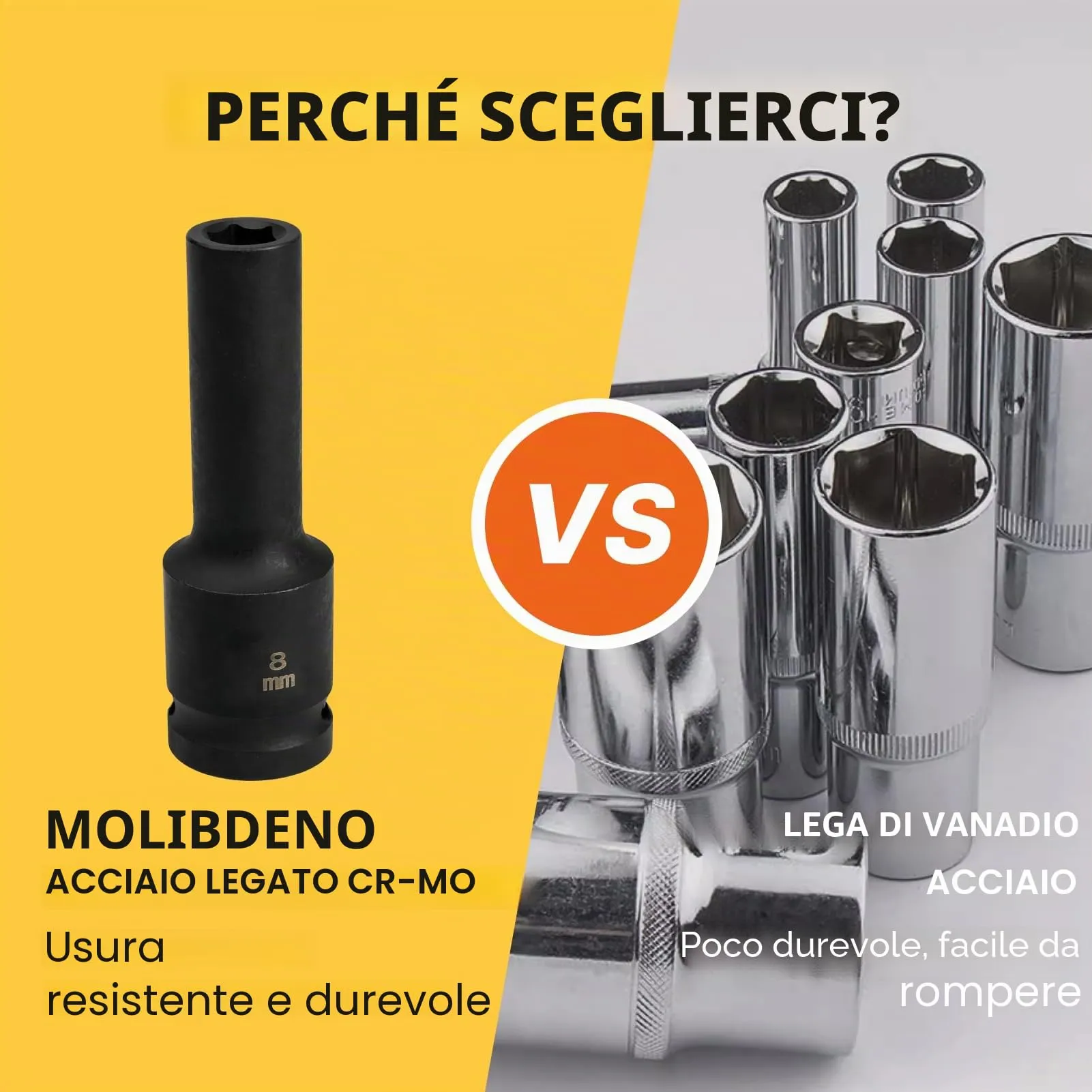 Flewdart Bussola Lunga Esagonale 1/2" 8mm in Acciaio al Cromo Molibdeno CR-MO - immagine 3