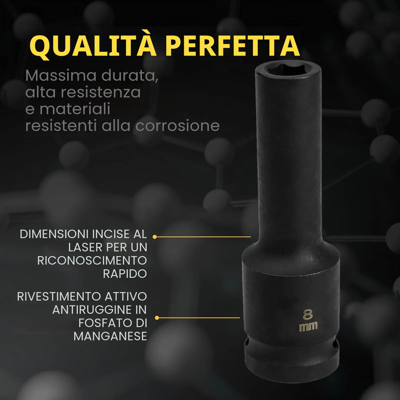 Flewdart Bussola Lunga Esagonale 1/2" 8mm in Acciaio al Cromo Molibdeno CR-MO - immagine 5