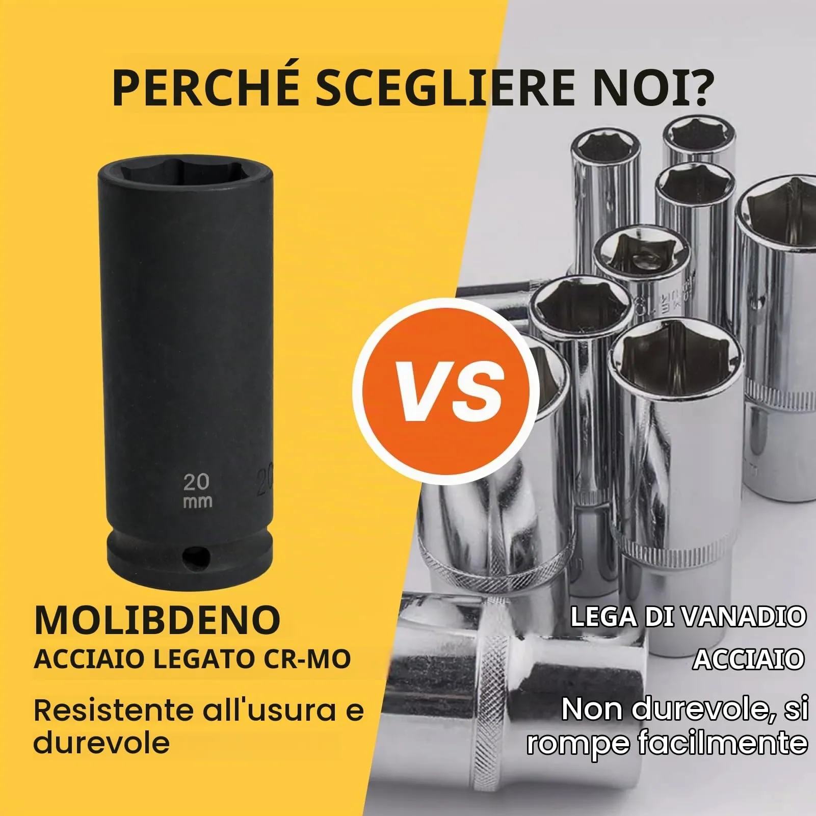 Flewdart Bussola Lunga Esagonale 1/2" 20mm, Acciaio al Cromo Molibdeno CR-MO, Lunghezza 78mm - immagine 3