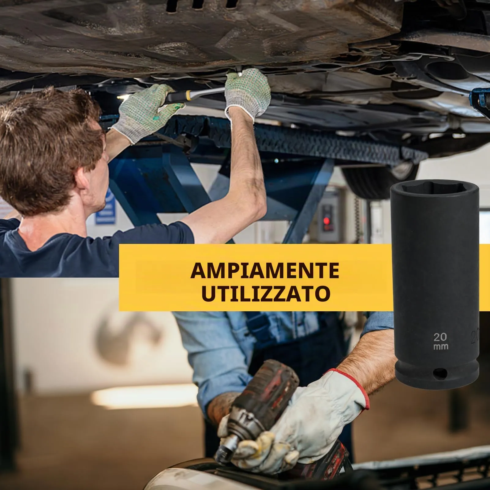 Flewdart Bussola Lunga Esagonale 1/2" 20mm, Acciaio al Cromo Molibdeno CR-MO, Lunghezza 78mm - immagine 6