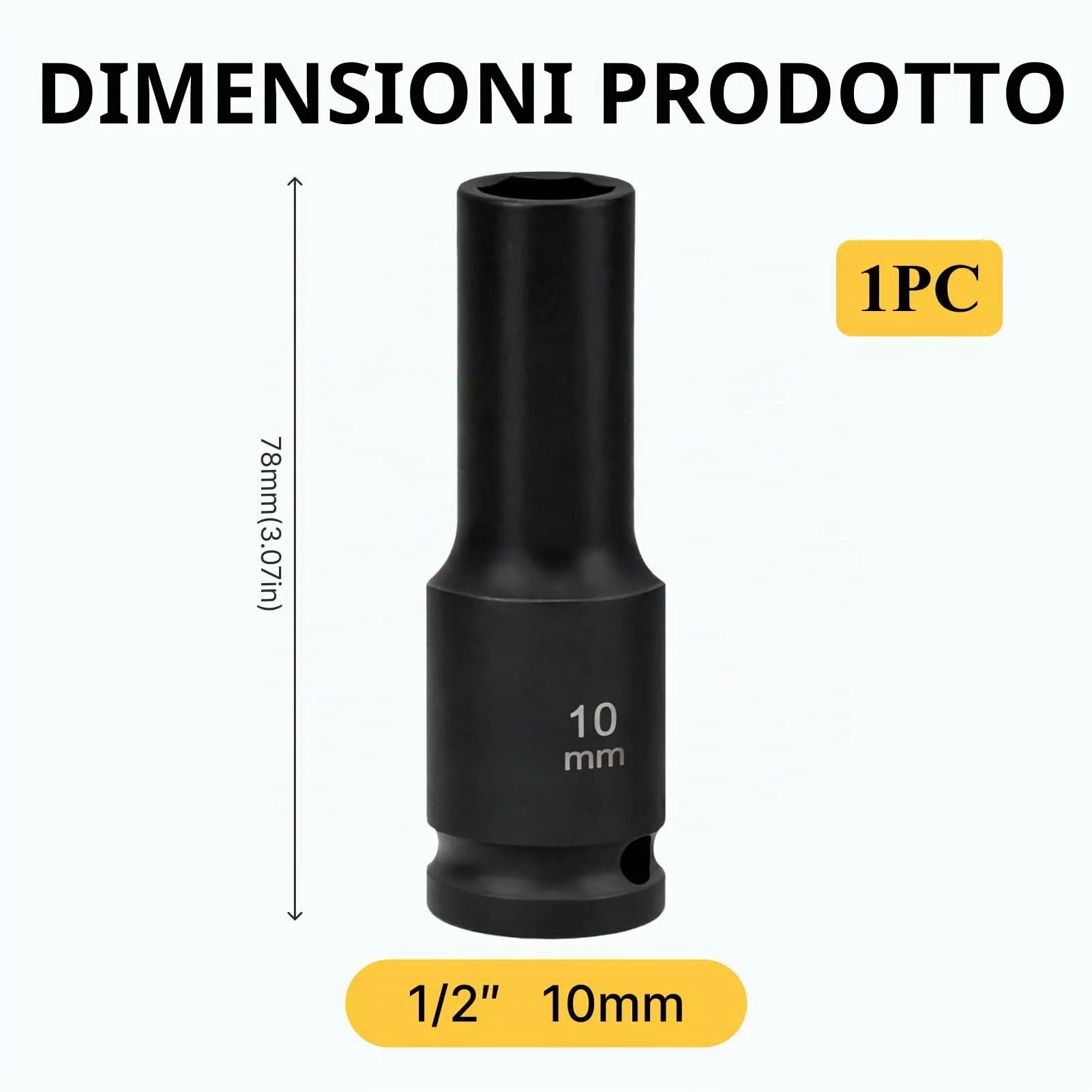 Flewdart Bussola Lunga Esagonale 1/2" 10mm, Acciaio al Cromo Molibdeno (CR-MO), Lunghezza 78 mm - immagine 2