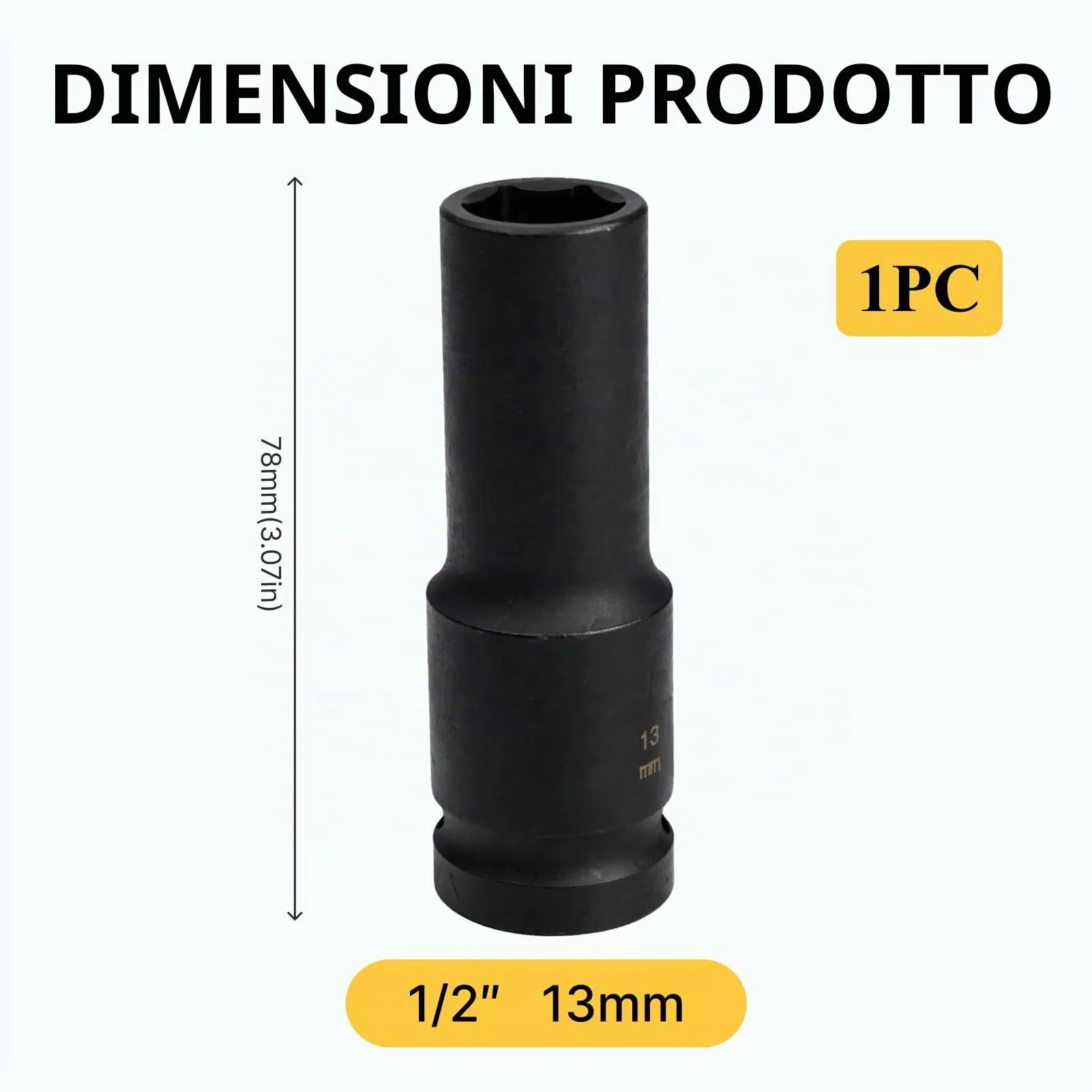 Flewdart Bussola Lunga Esagonale 1/2" 13mm, Acciaio al Cromo Molibdeno CR-MO, Lunghezza 78mm - immagine 2