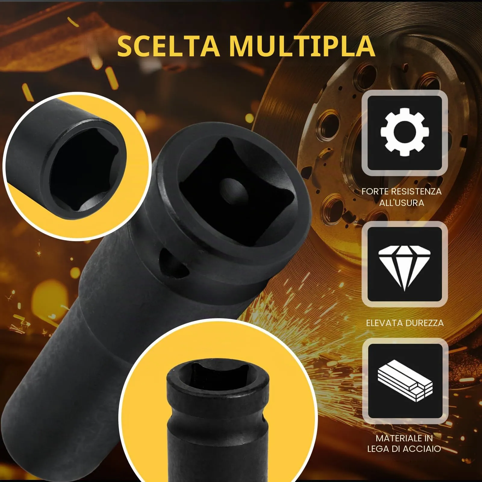 Flewdart Bussola Lunga Esagonale 1/2" 13mm, Acciaio al Cromo Molibdeno CR-MO, Lunghezza 78mm - immagine 4