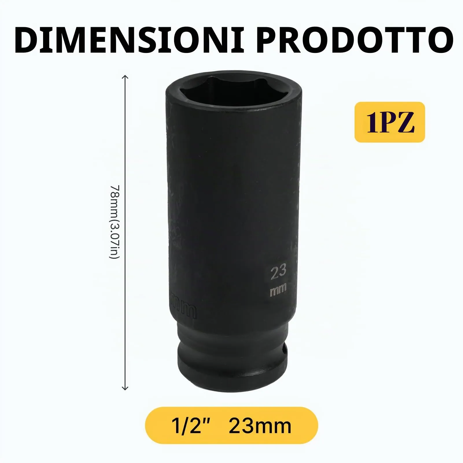 Flewdart bussola lunga esagonale 1/2" 23mm, acciaio al cromo molibdeno, lunghezza 78 mm - immagine 2