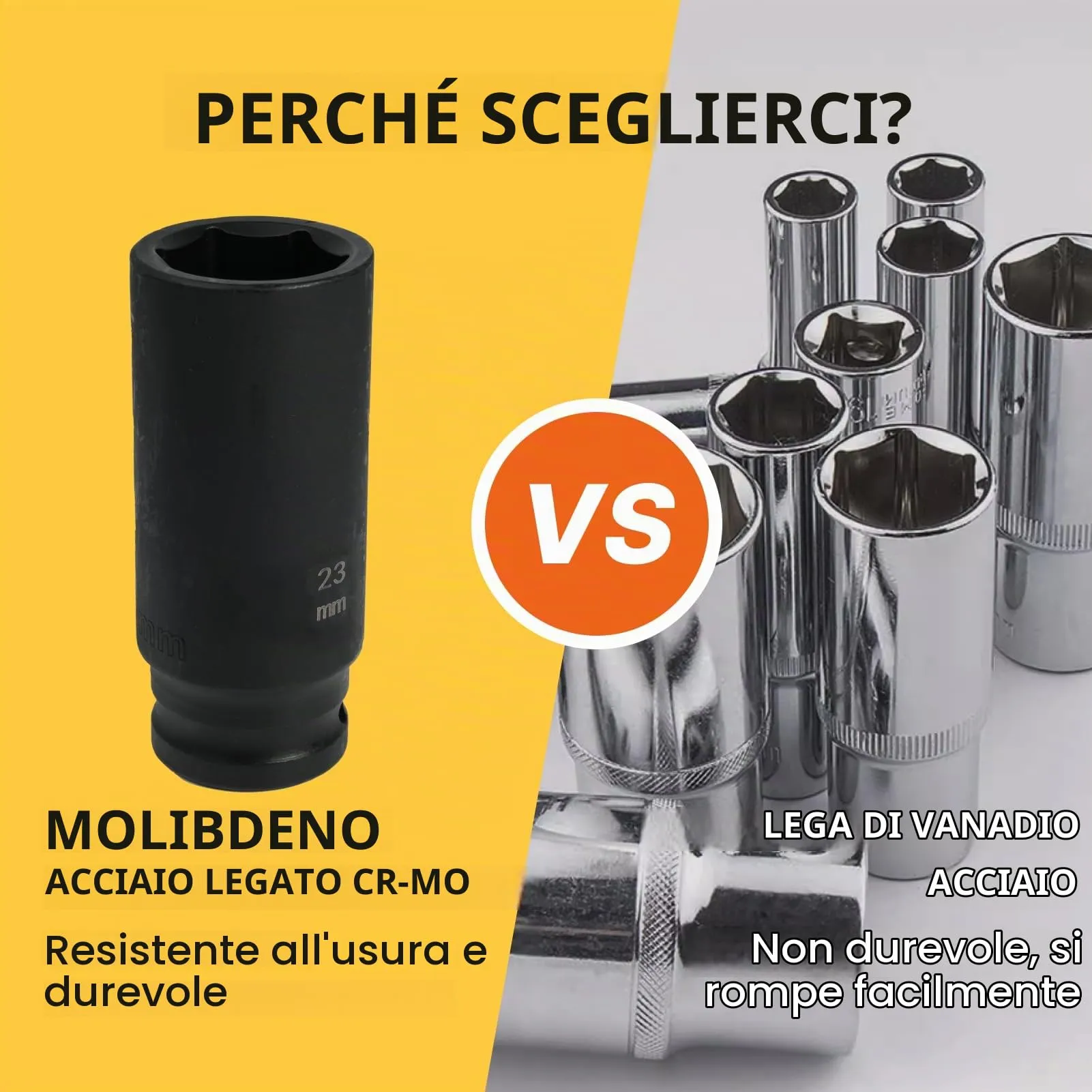 Flewdart bussola lunga esagonale 1/2" 23mm, acciaio al cromo molibdeno, lunghezza 78 mm - immagine 3