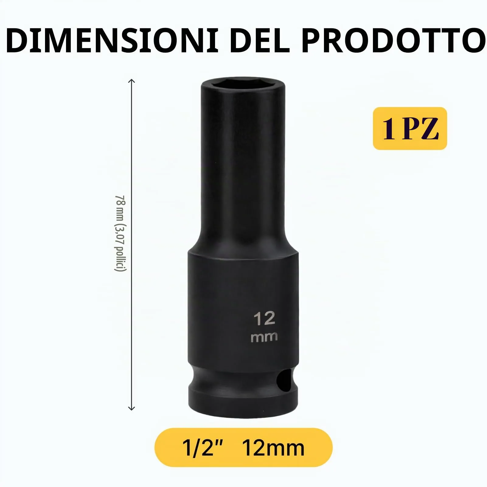 Flewdart Bussola Lunga Esagonale 1/2" 12mm, Acciaio al Cromo Molibdeno, Lunghezza 78mm - immagine 2