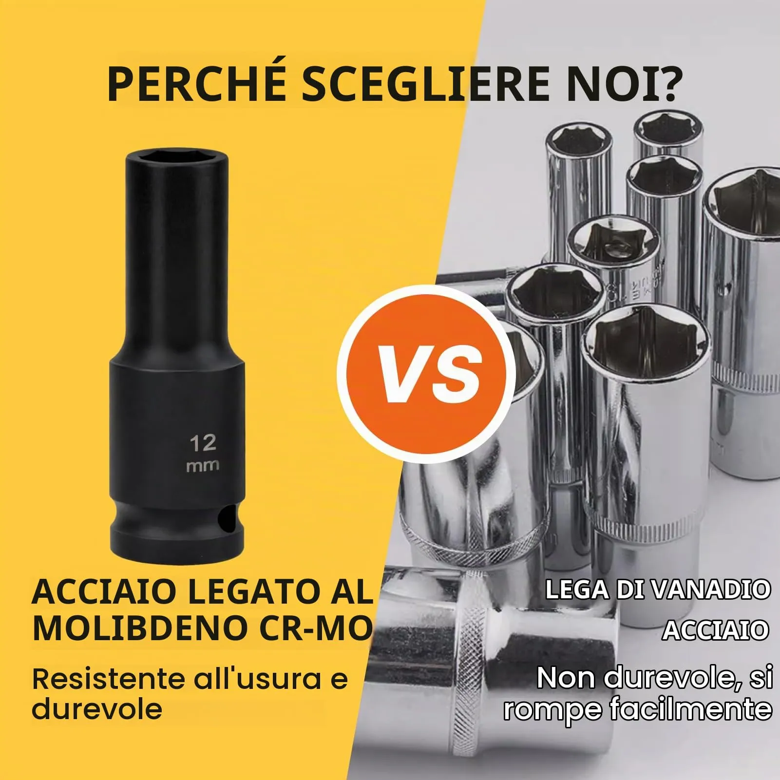 Flewdart Bussola Lunga Esagonale 1/2" 12mm, Acciaio al Cromo Molibdeno, Lunghezza 78mm - immagine 3