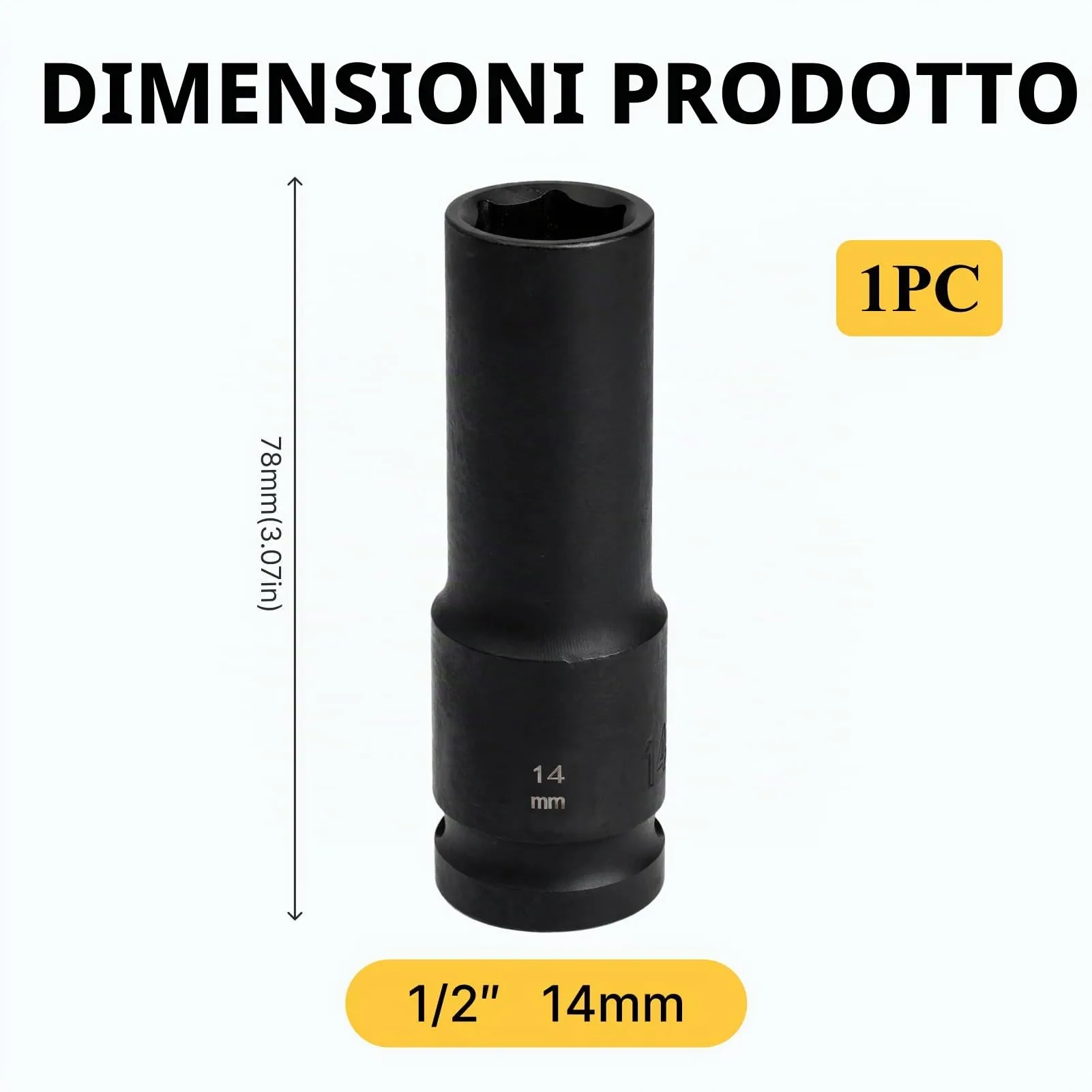 Flewdart Bussola Lunga Esagonale 1/2" 14mm, Acciaio al Cromo Molibdeno CR-MO, Lunghezza 78 mm - immagine 2